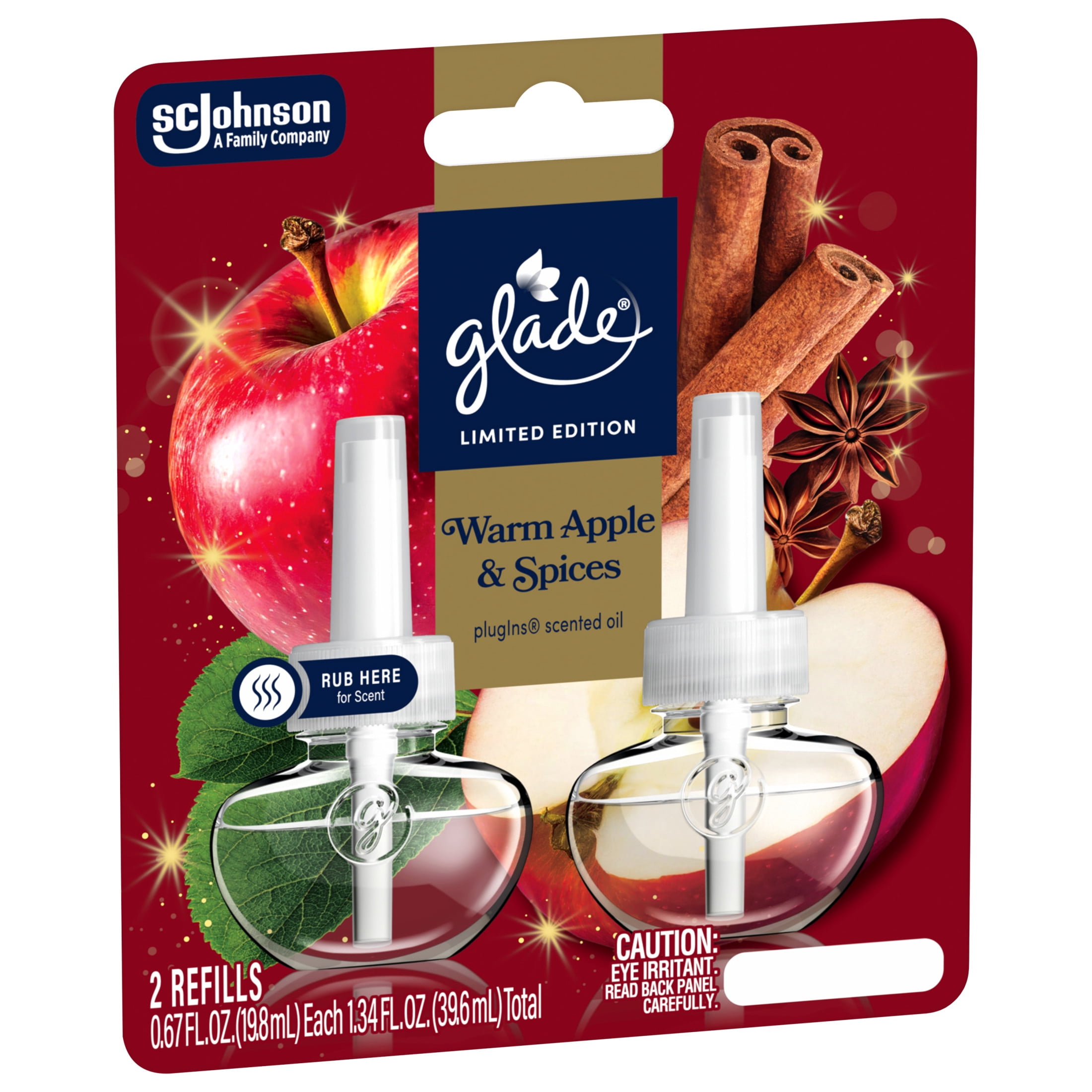 Glade PlugIns Scented Oil Refills, Warm Apple & Spices, Long-Lasting Home Fragrance (2 Count, 1.34 oz) qm8lo