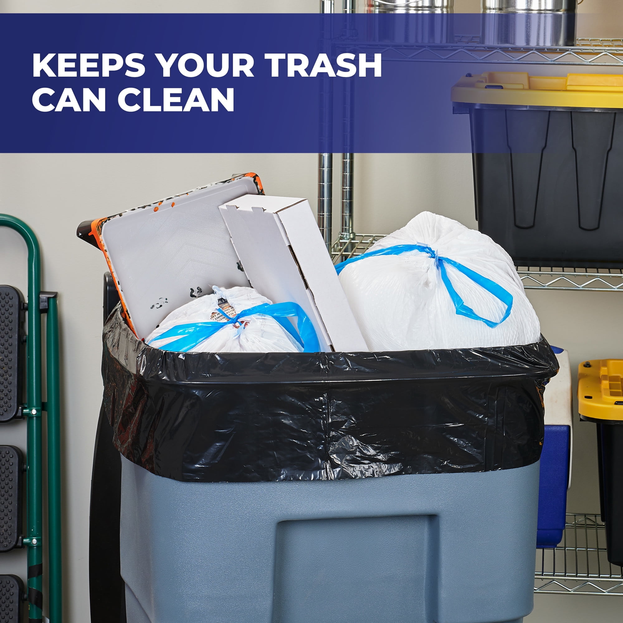 Hefty Cart Liner Trash Bags, Heavy-Duty Drawstring Bin Liners (Black, 65 Gallon, 10 Count) l618v