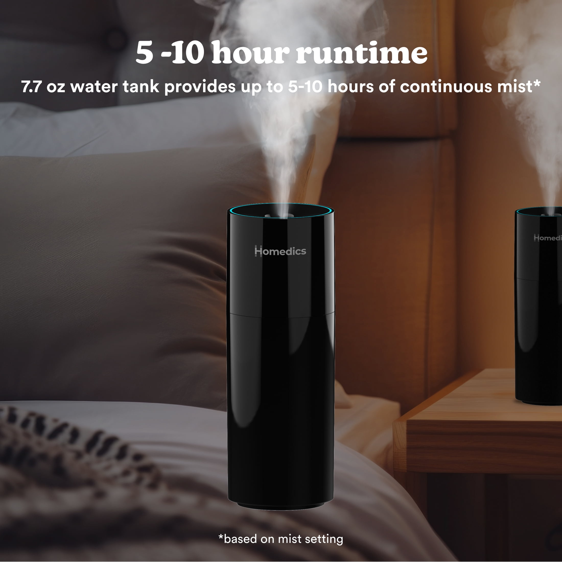 Homedics Portable Ultrasonic Humidifier, Cool Mist Desktop Air Moisturizer with Nightlight (Black, 7.7 fl oz) ju8jz