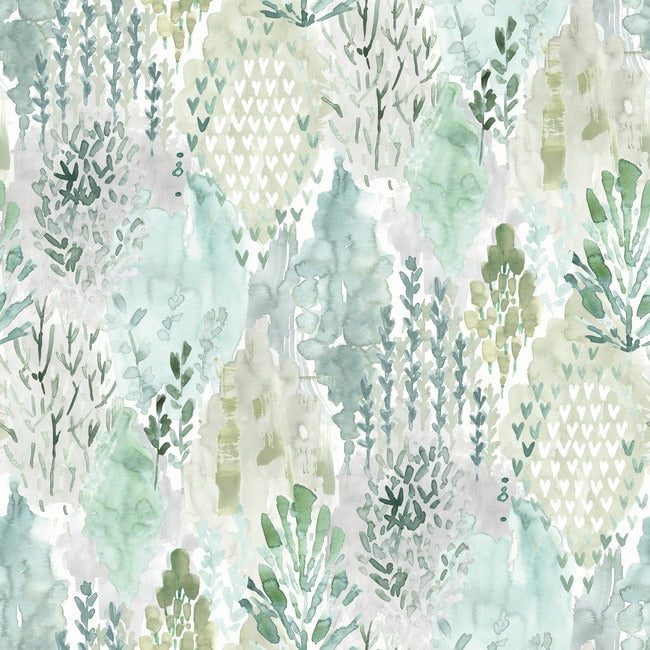 RoomMates Watercolor Tree Mosaic Peel and Stick Wallpaper (Green, 20.5 in x 18 ft) lboli
