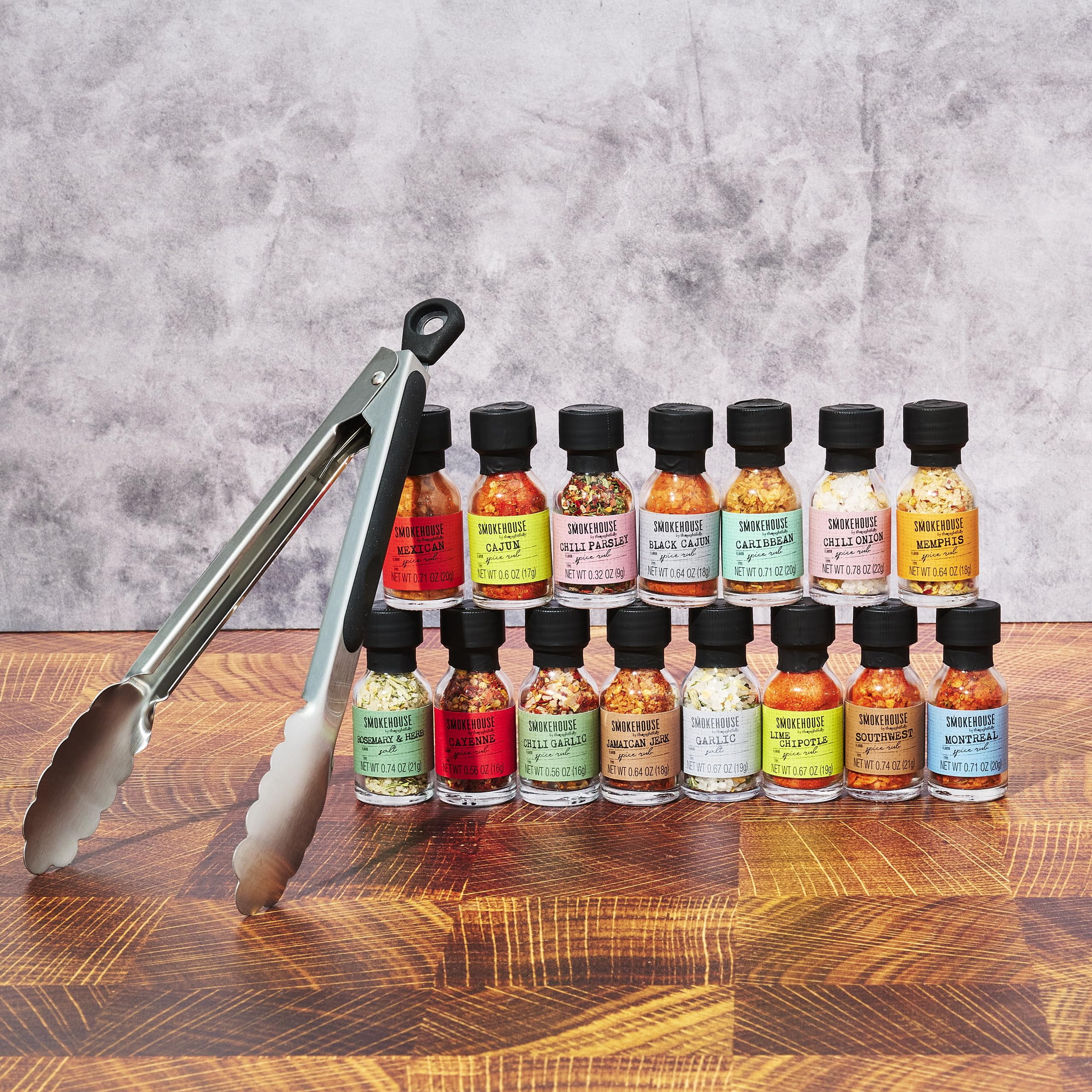 Thoughtfully Smokehouse Grilling Spices BBQ Set with Tongs and Magnet (15 Piece Set) gulfb