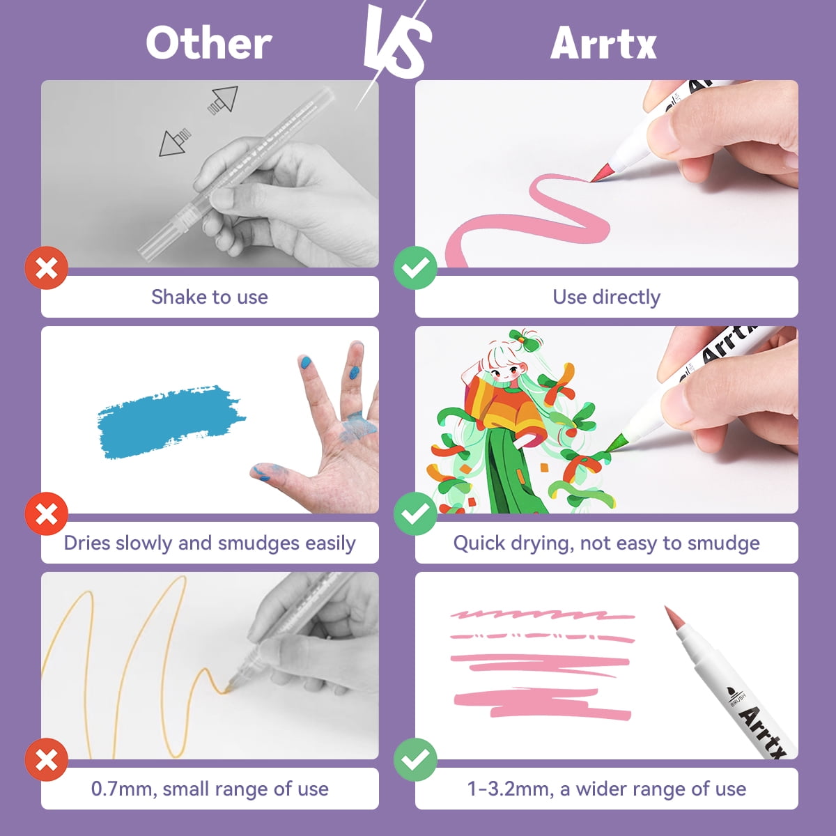 Arrtx Acrylic Paint Pens for Rock Painting, Water Based Markers with Brush Tip (30 Colors, 1 Pack) 2l54y