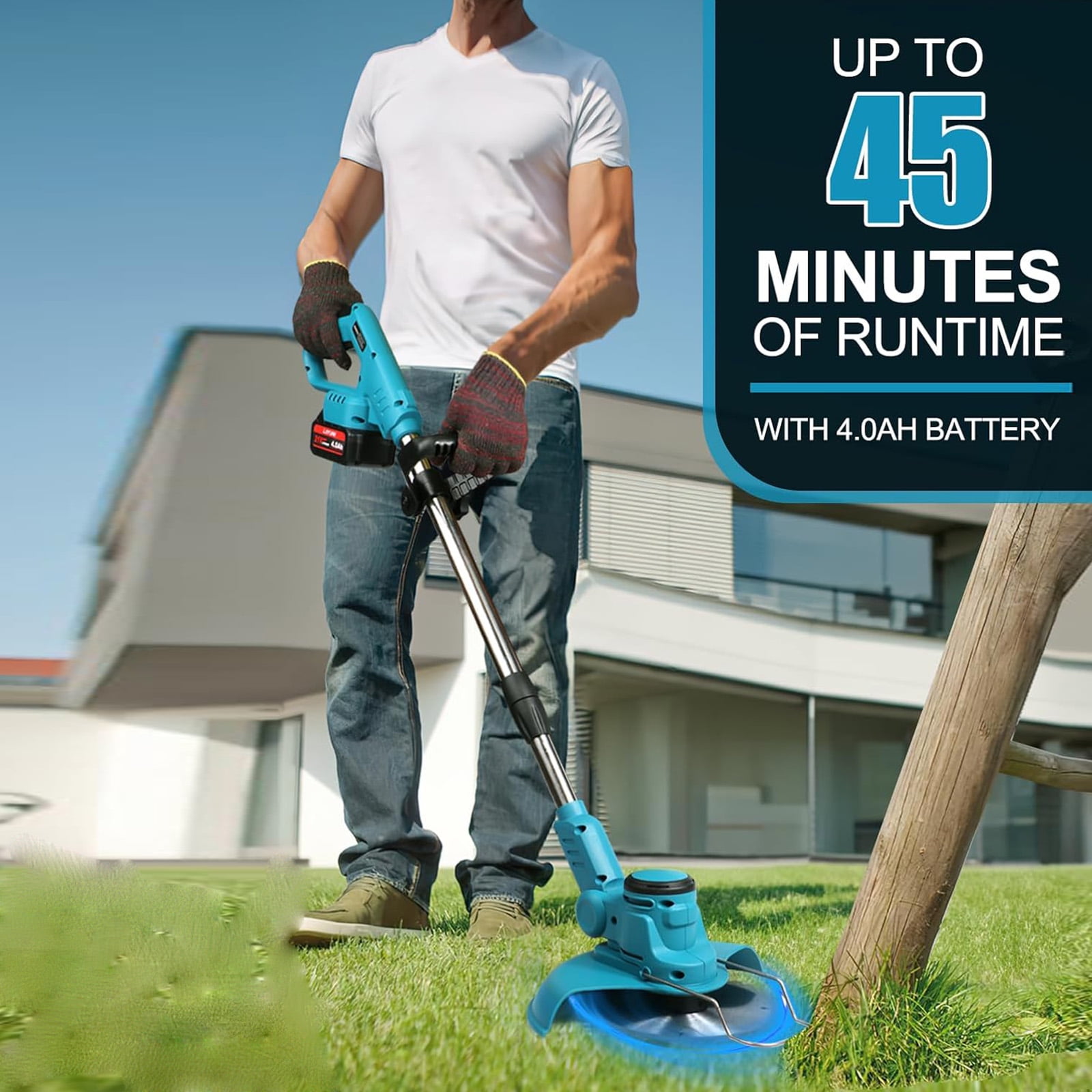 Susuzi 21V Cordless String Trimmer, Extendable Weed Wacker with 3-in-1 Cutting Blades (Blue, 1 Unit) dykw0