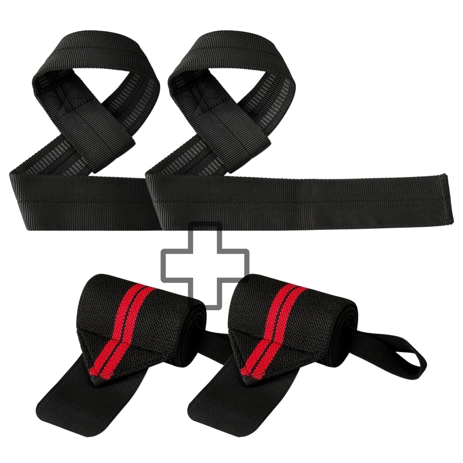 Lockways Weightlifting Lifting Straps and Wrist Wraps Set (Black, 4 Pcs) ii425