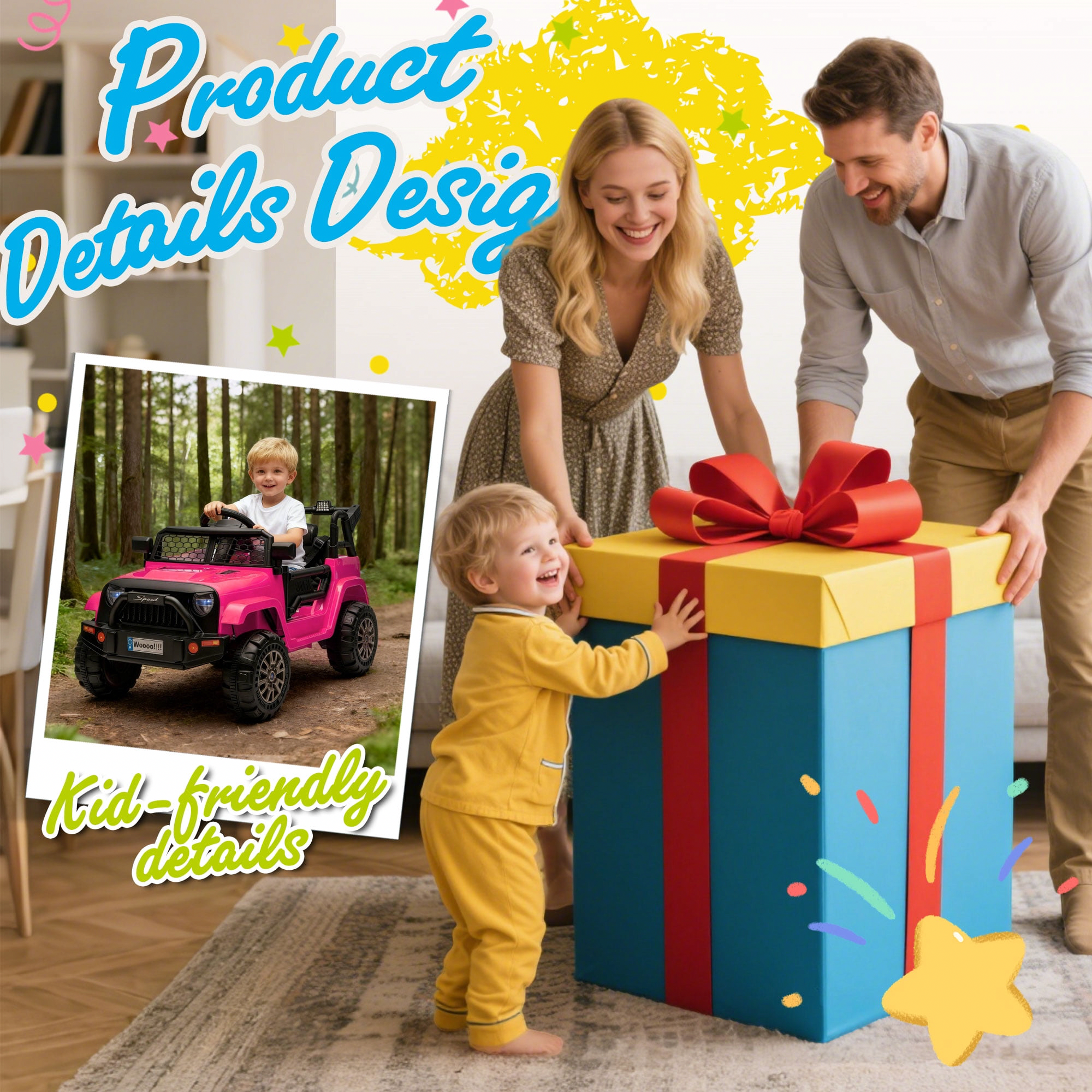 Xuanlur 12V Electric Ride-On Truck for Kids with Remote Control, LED Lights, and Bluetooth (Pink, 34.65 in x 22.44 in x 20.47 in) wqfxx