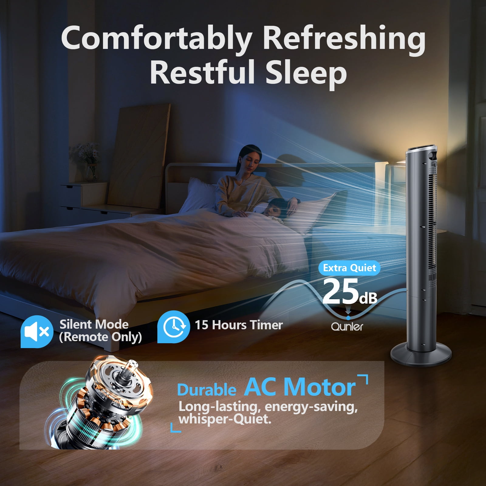 Qunler 40 in Oscillating Tower Fan with Remote Control, Ultra-Quiet Cooling Fan for Home and Office (Gray, 40 in) 6dgox