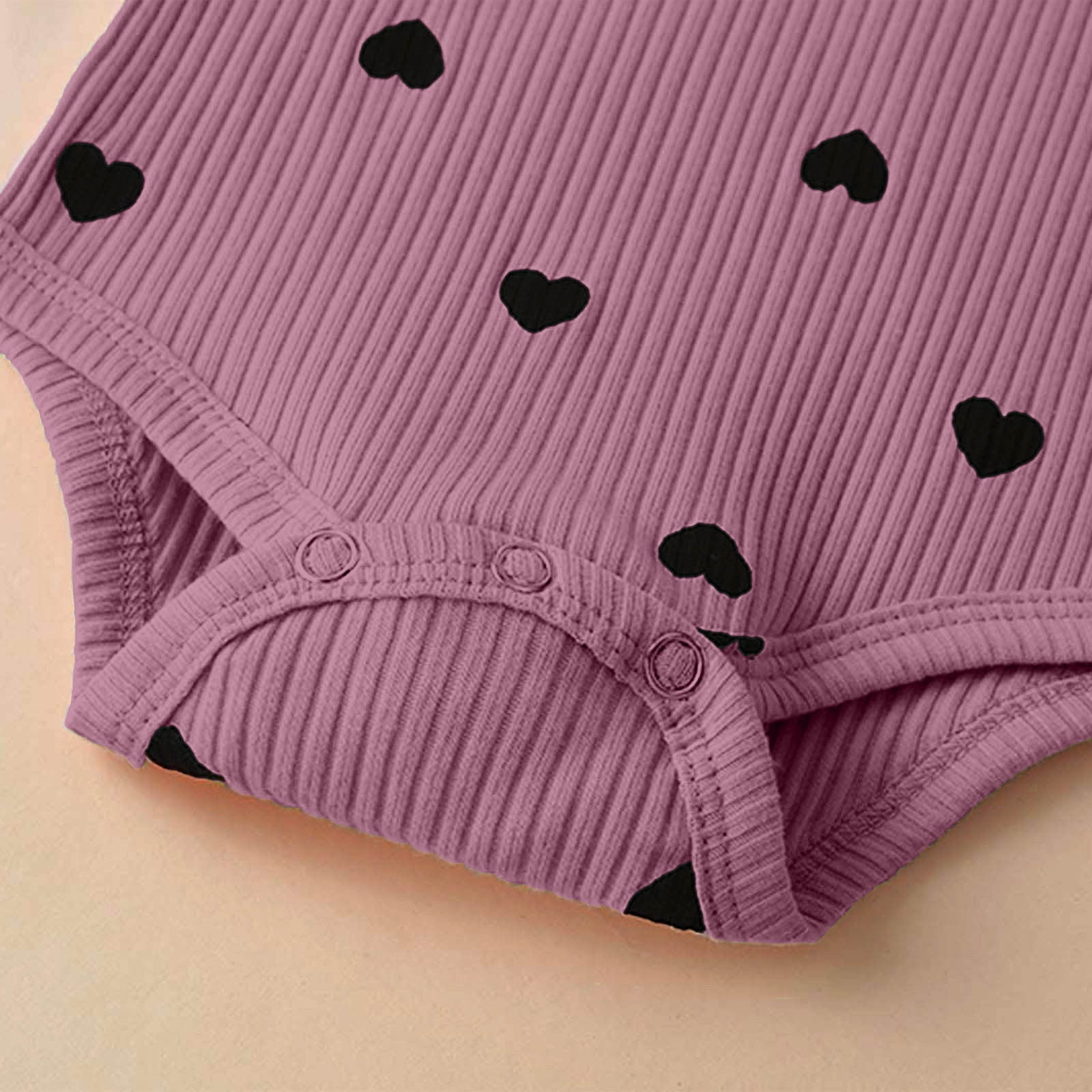 Fesfesfes Baby Girls Ribbed Long Sleeve Romper Set Heart Print 3-Piece Outfit (0-18 Months) dttrf