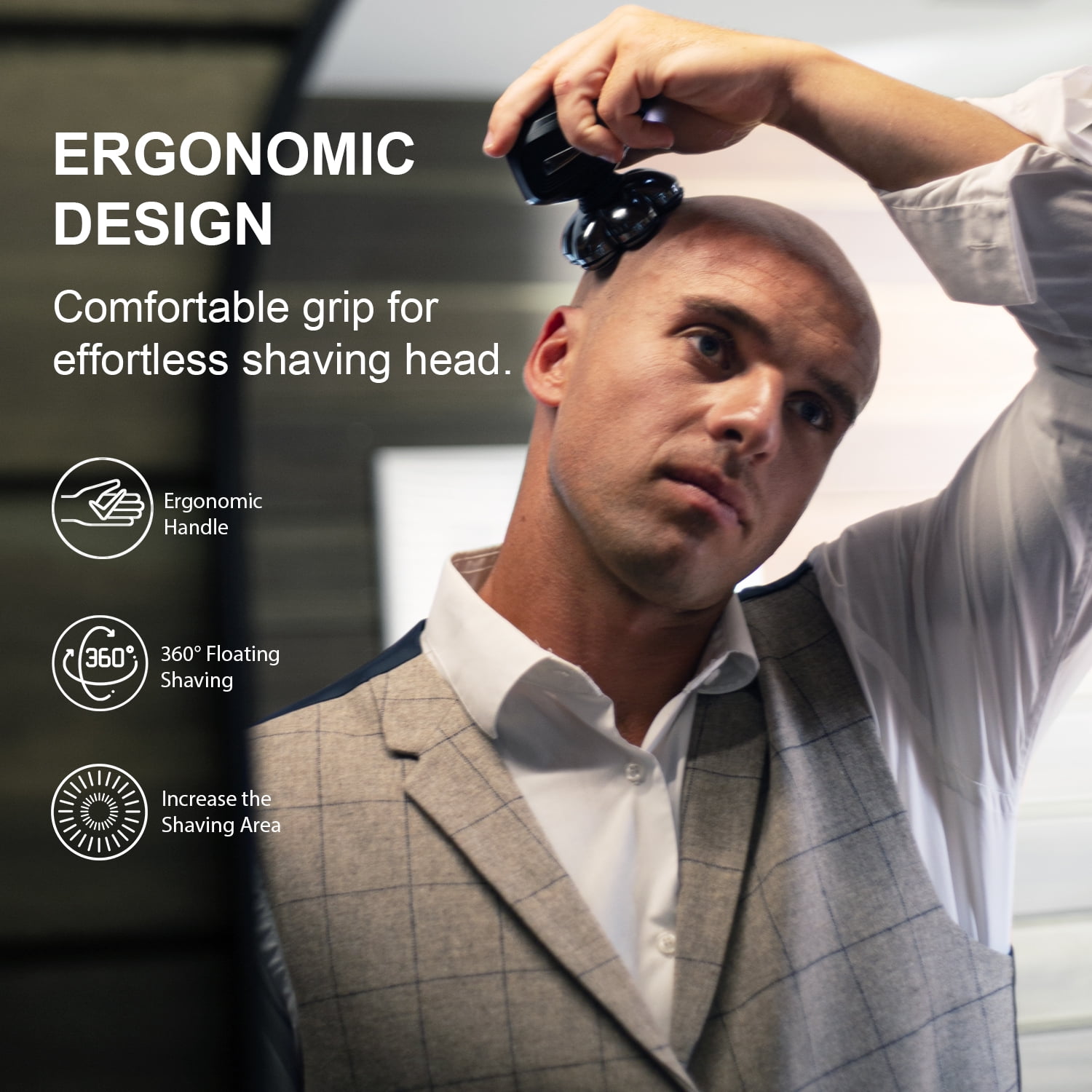 Nogroa 7D Electric Head Shaver for Bald Men, Cordless Rechargeable Wet & Dry Grooming Kit with LED Display (Black, 1 Count) ekbxc