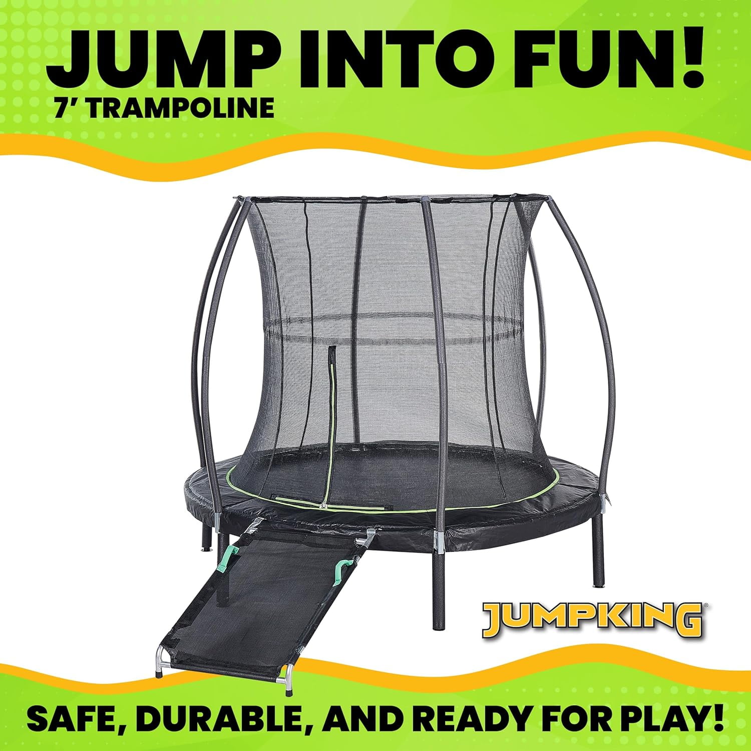 JumpKing 7ft Round Trampoline with Safety Enclosure and Access Ramp (7 ft) 5qx16