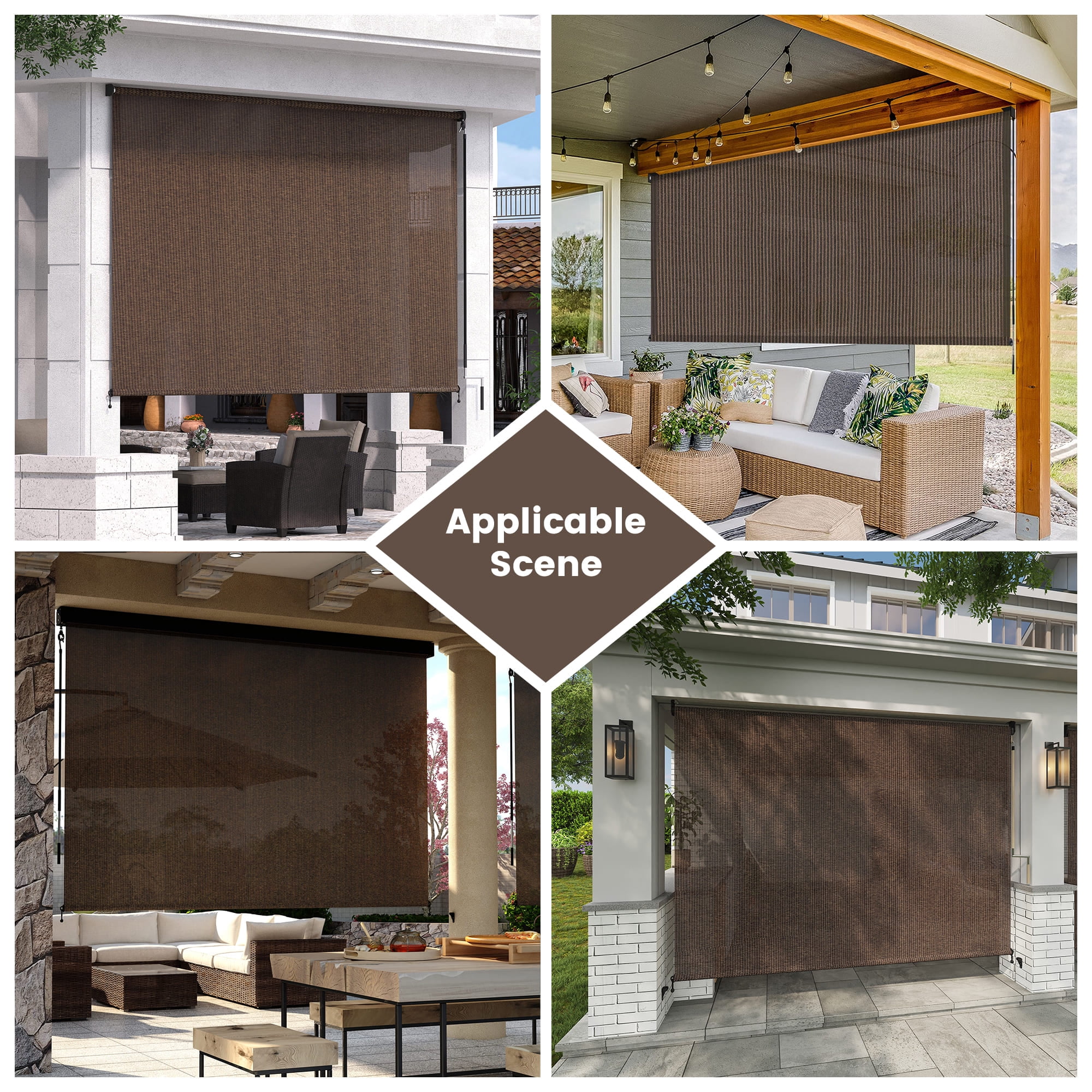Vicllax Outdoor Sun Roller Shade for Patio Porch with Crank Operation (Mocha, 10 ft W x 8 ft H) aw6gg