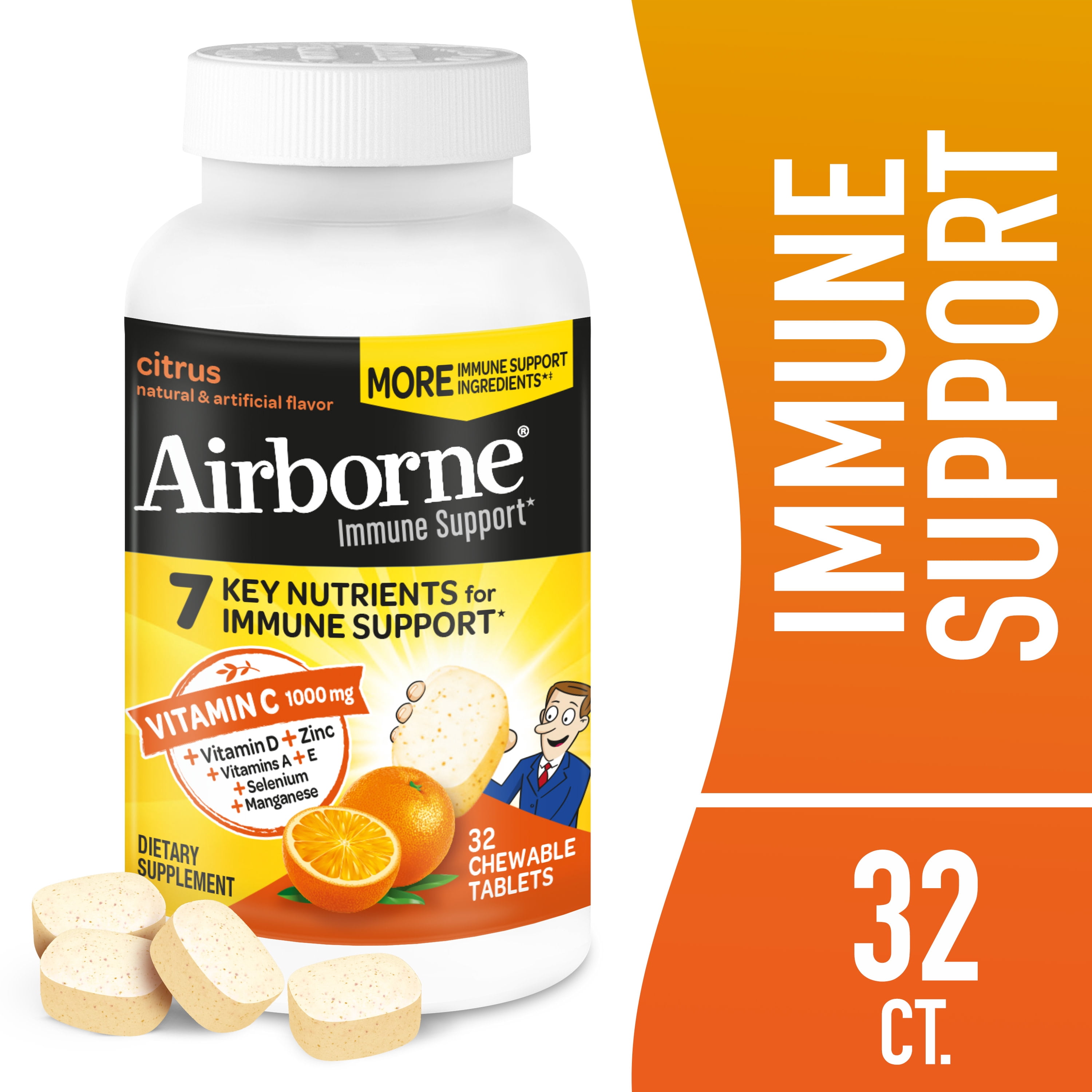 Airborne Vitamin C Immune Support Effervescent Tablets with Zinc and Selenium (Citrus, 32 ct) j5s1z