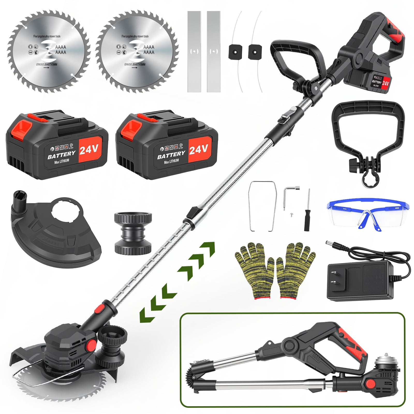 BAOKALER Cordless String Trimmer, 800W Electric Weed Wacker with 8-inch Saw Blade, 25V Battery Powered Garden Edger (Black, 2 Batteries) 7ybcw