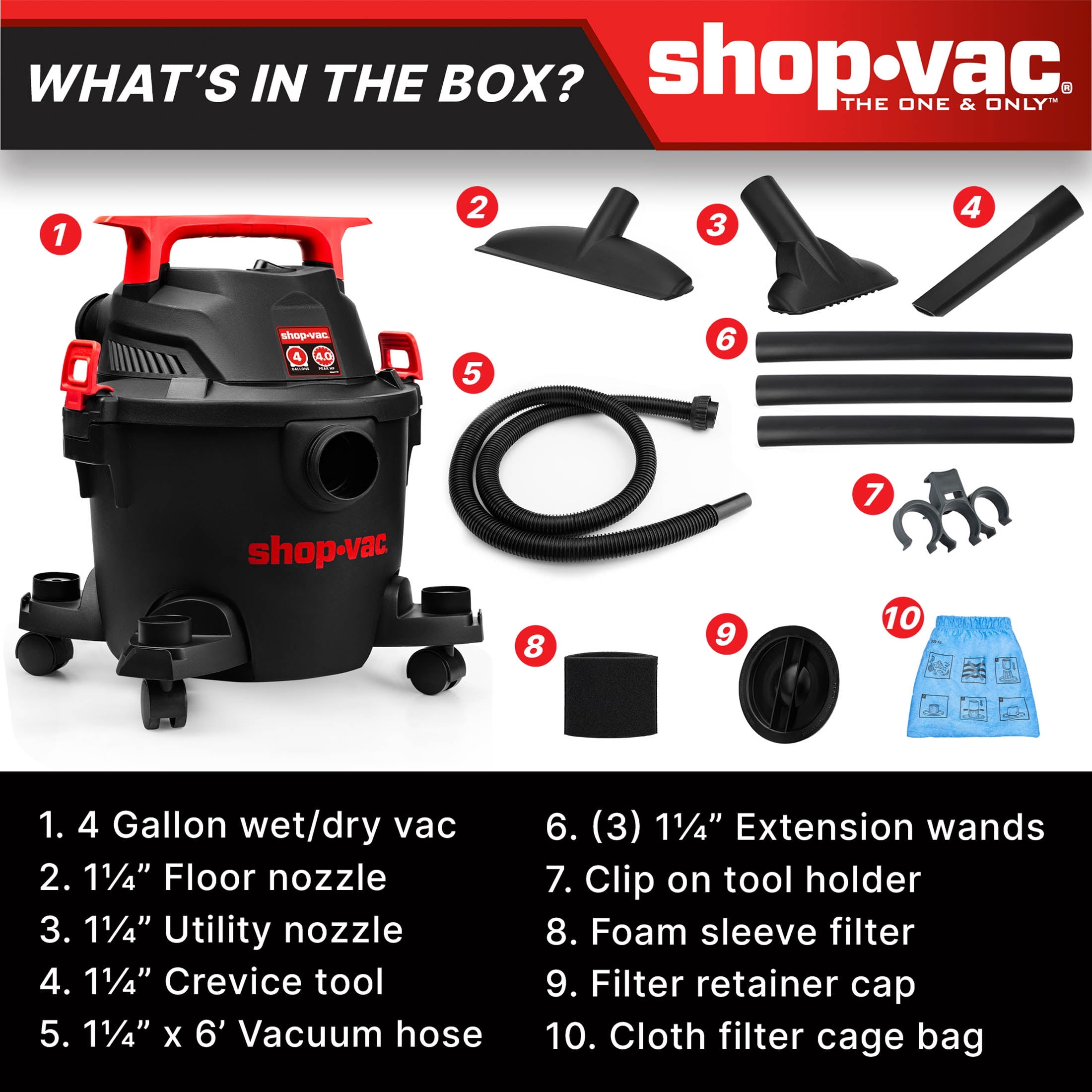 Shop-Vac Wet Dry Vacuum Cleaner with 4 Gallon Tank and Onboard Tool Storage (Black, 4 Gallon) vmoik