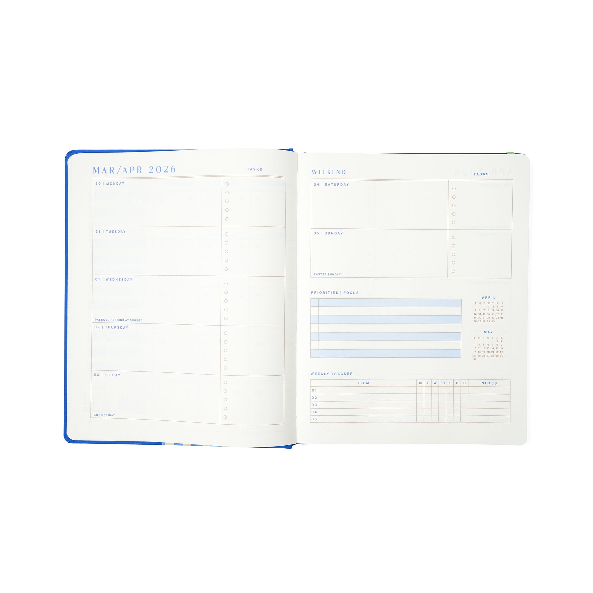 ThinkInk 15-Month Planner Weekly & Monthly Organizer Blue Flower Vase Design (8 in x 10 in) kg3qq