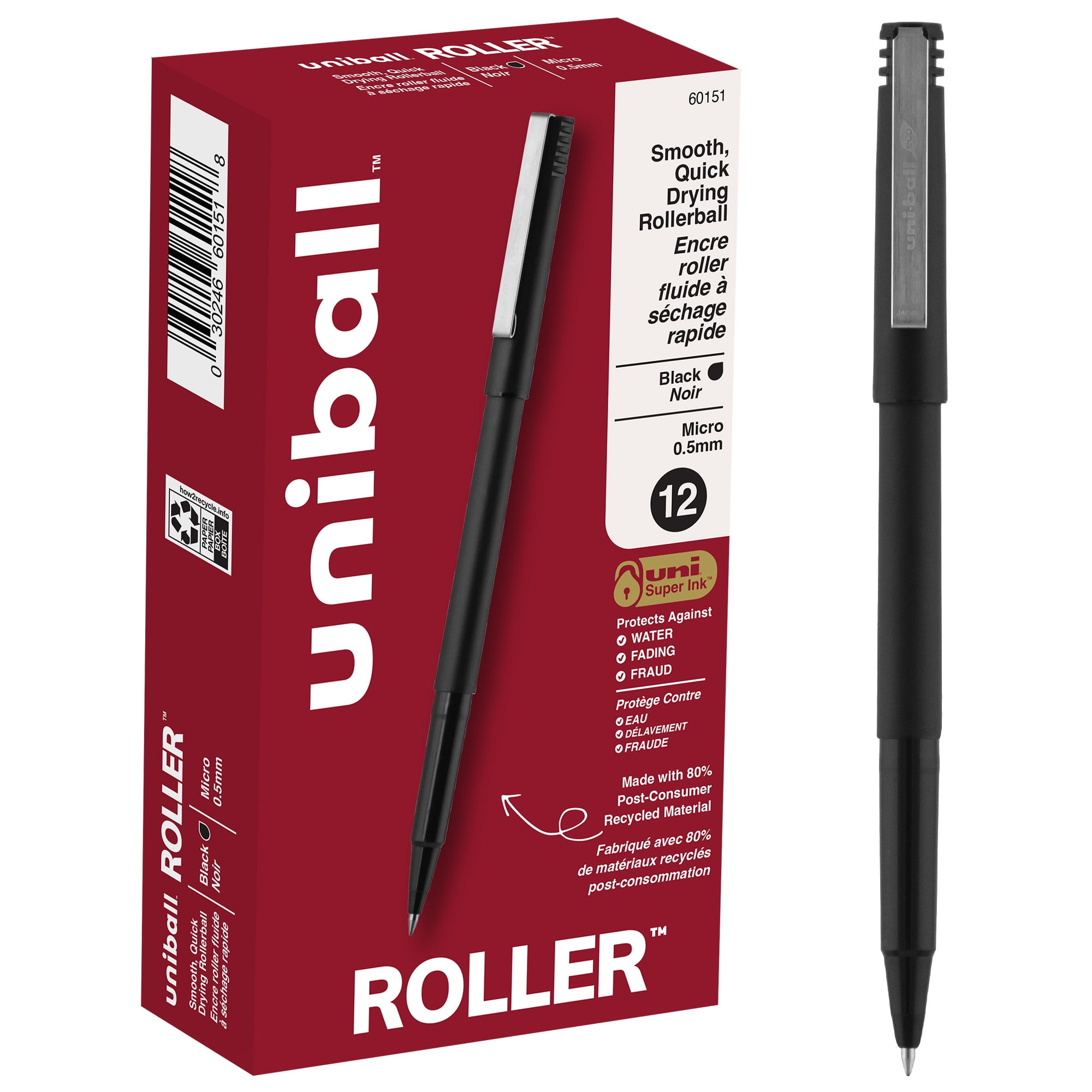uniball Rollerball Pens, Micro Point, Quick-Drying Ink, Archival Quality (Black, 12 Count) cb7w7