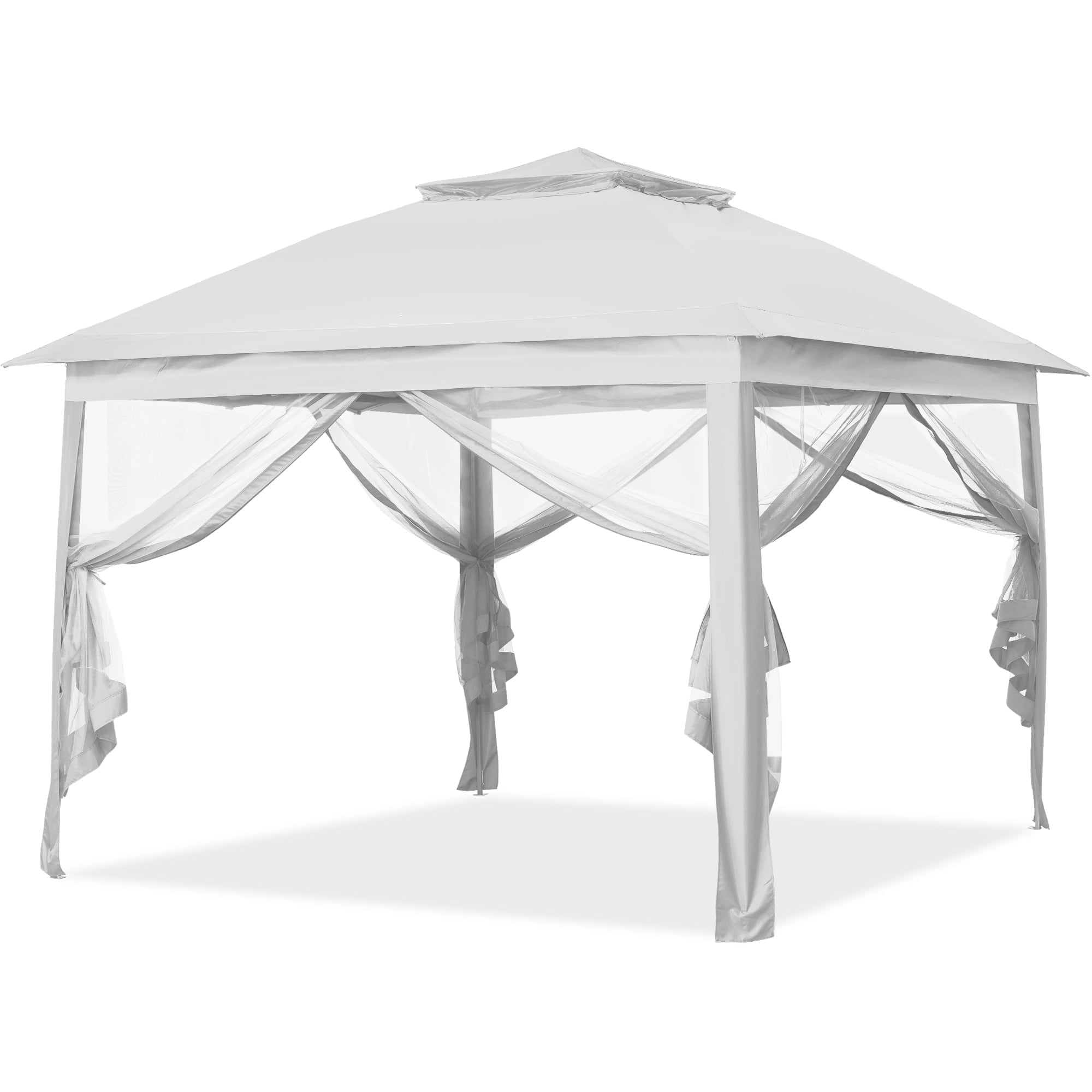 Ainfox Outdoor Patio Pop Up Canopy Gazebo with Mosquito Netting and UV Protection (White, 11 ft x 11 ft) 9ror8