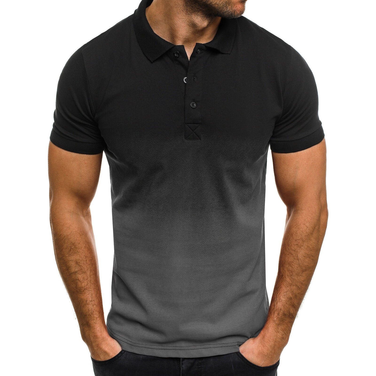 DDAPJ pyju Men's Performance Golf Polo Shirt Moisture Wicking Gradient Print Short Sleeve Athletic Top (Black, M) d7efl
