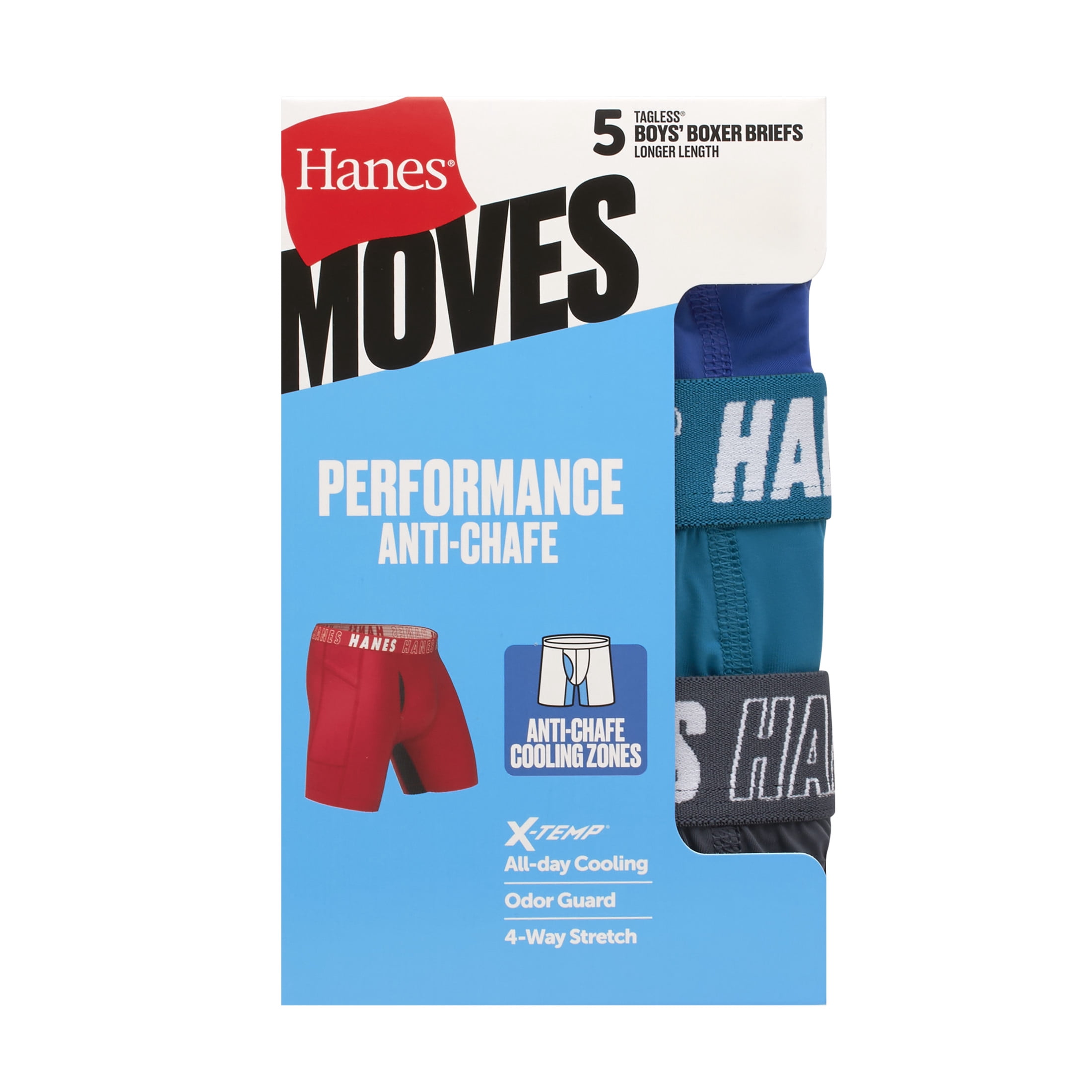 Hanes Boys Long-Leg Boxer Briefs, Moisture-Wicking Anti-Chafing Underwear (Grey, 5-Pack) rz3l4