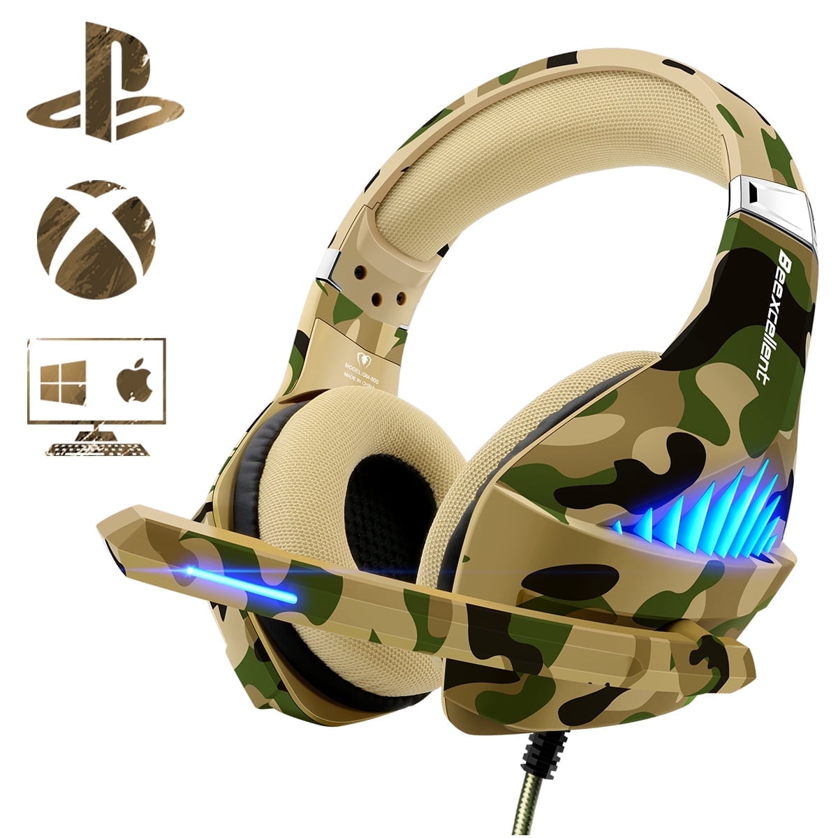 Beexcellent Gaming Headset with Noise Cancelling Microphone and Stereo Surround Sound (Camouflage, 1 Unit) lmajg
