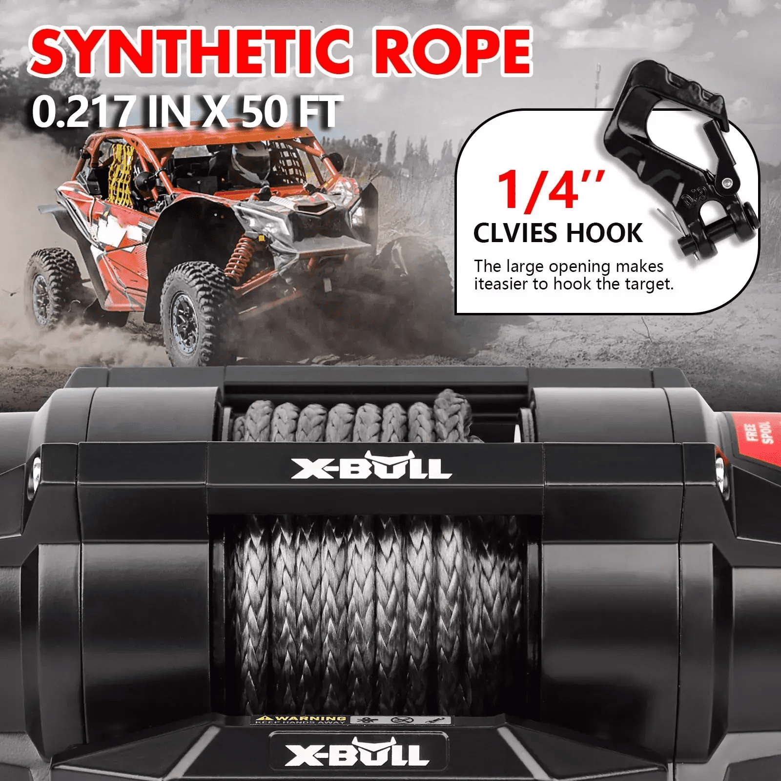 X-BULL 12V Electric Winch with Synthetic Rope and Wireless Remote (5000 lb) ji00b