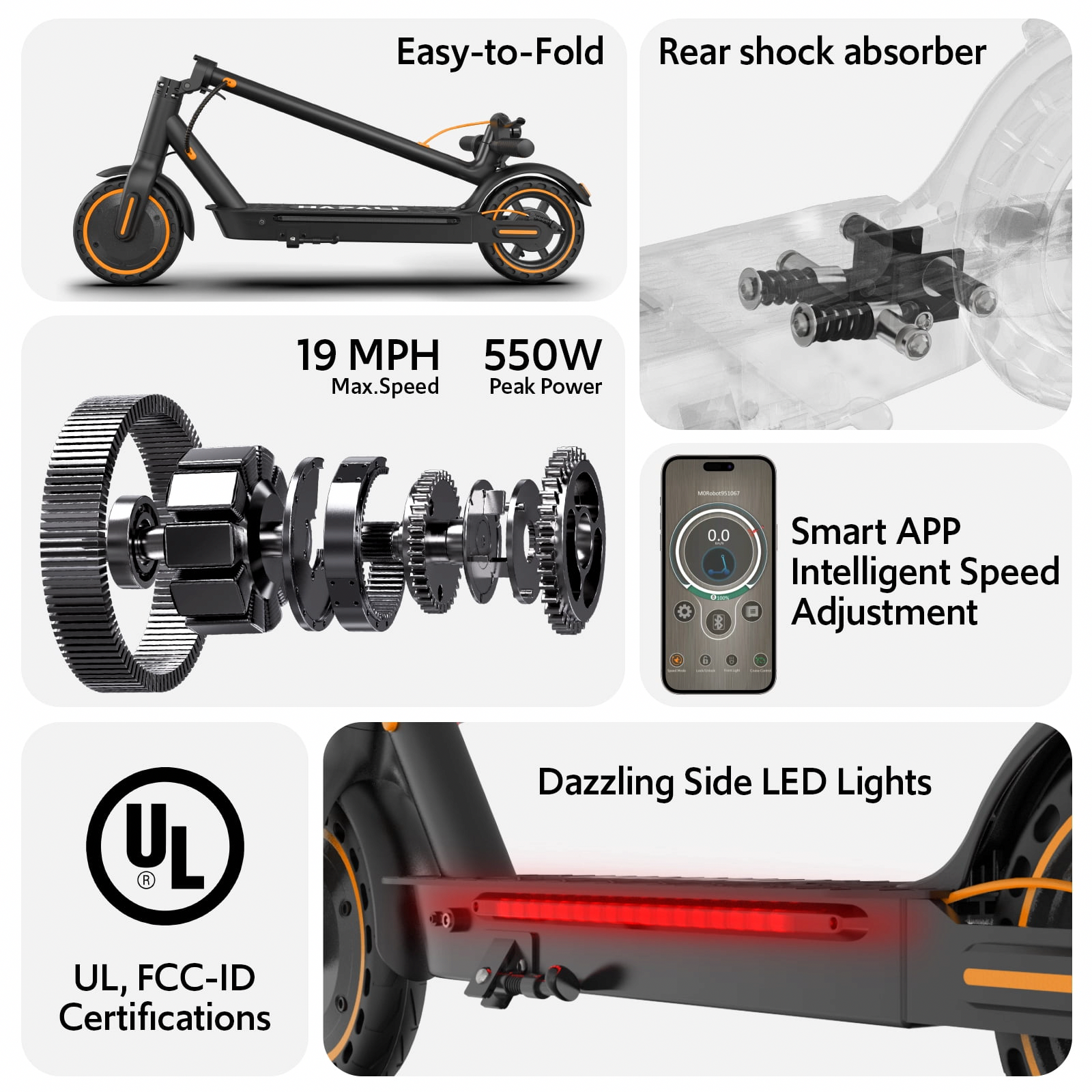 OSBOO Electric Scooter for Adults, 550W Motor 19 MPH Portable Folding Commuter E-Scooter (Black, 19 Miles Range) qkbdb