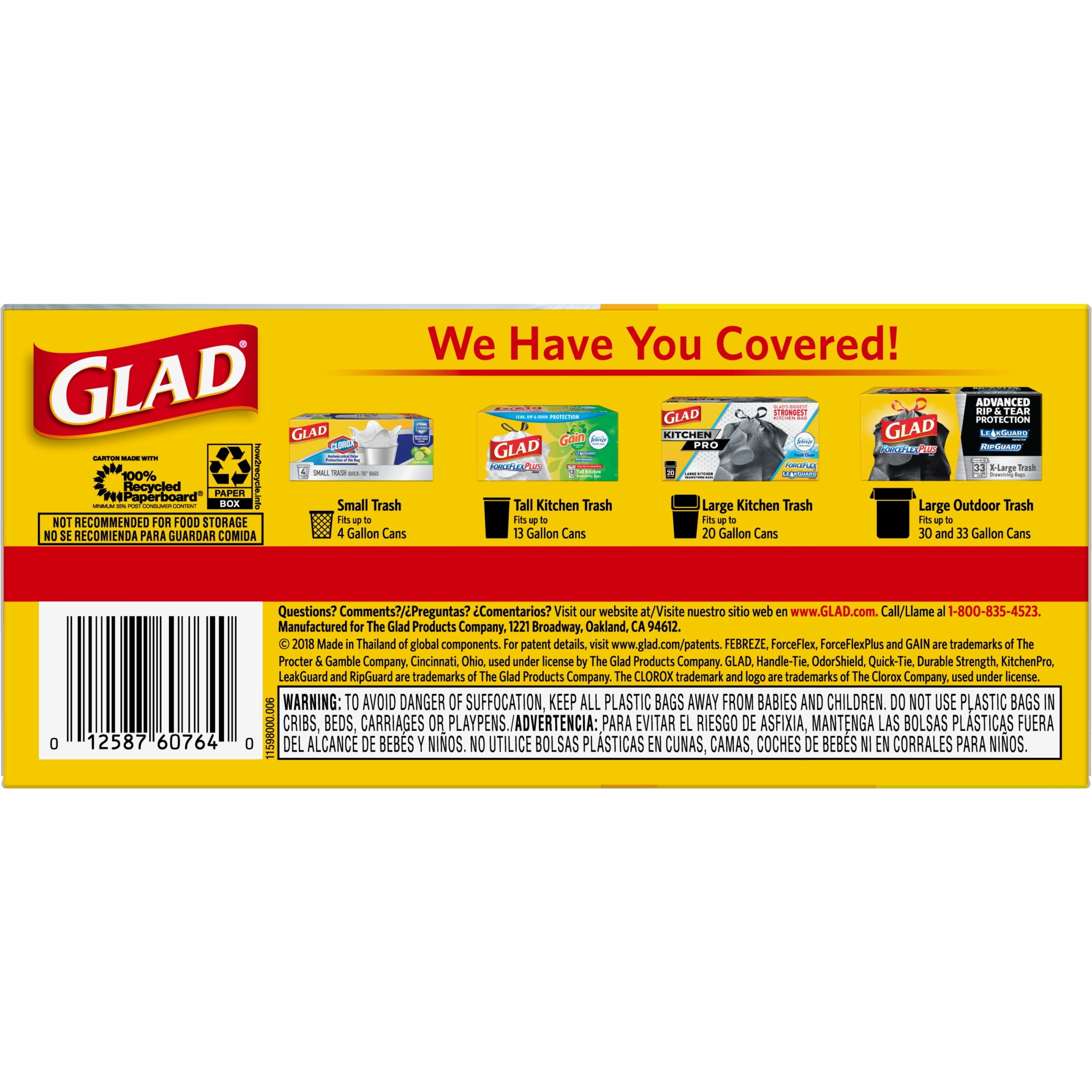 Glad Tall Kitchen Trash Bags with Handle-Tie Closure (White, 50 ct) rencv