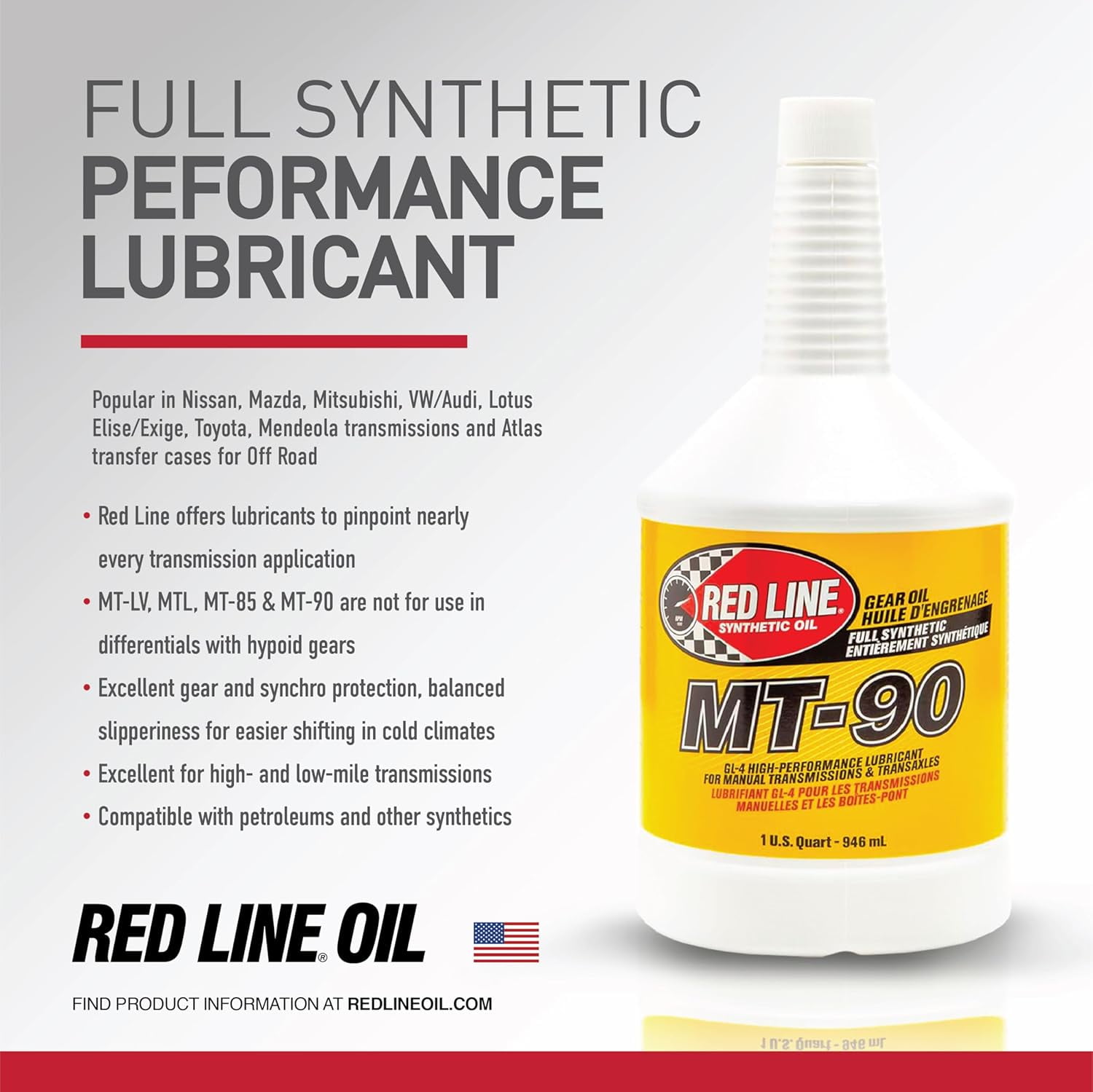 Red Line MT-90 75W-90 GL-4 Manual Transmission and Transaxle Gear Oil (1 Gallon) 2gfma