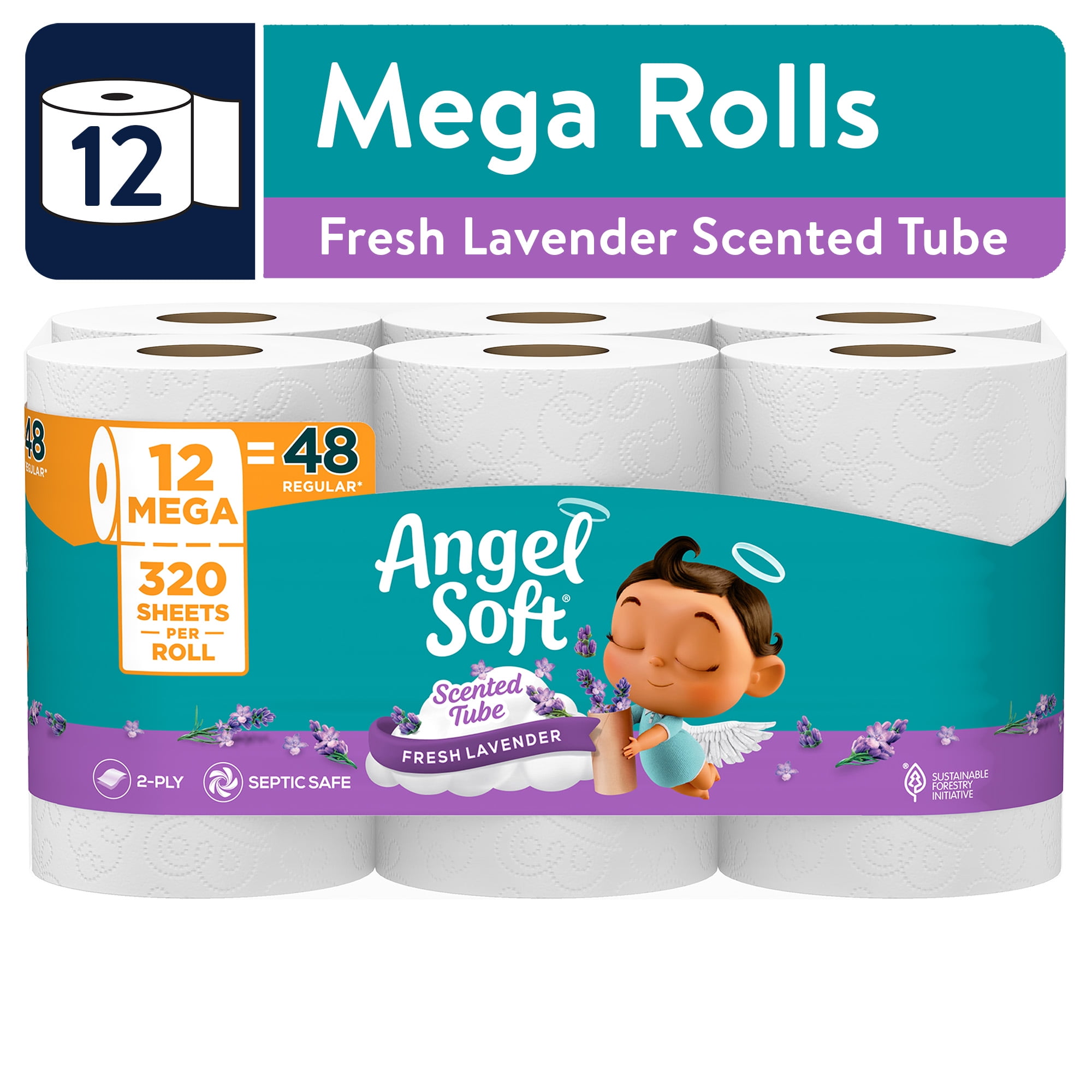 Angel Soft 2-Ply Toilet Paper, Fresh Lavender Scented, 12 Mega Rolls (320 Sheets per Roll) 9dd27