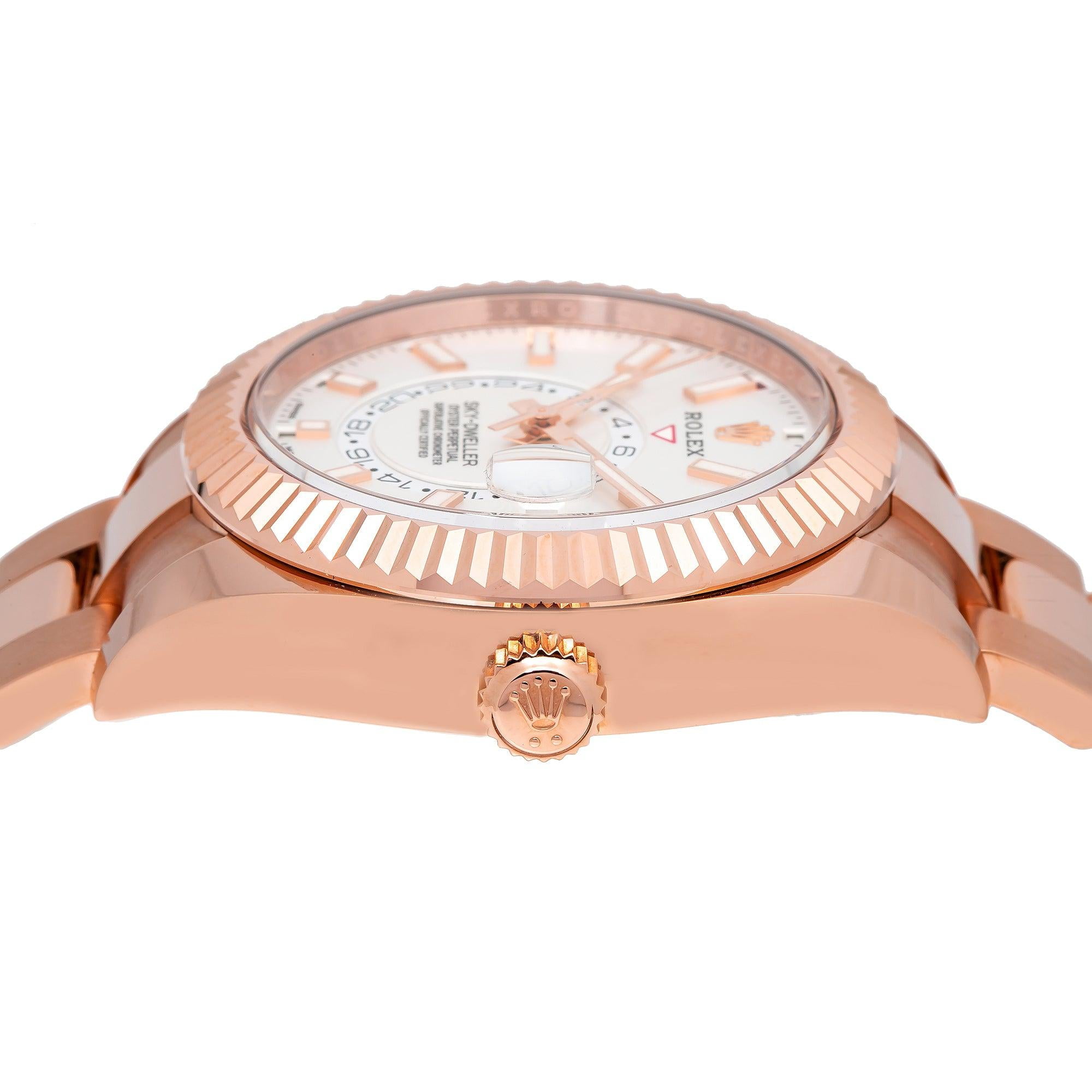 Rolex Sky-Dweller Watch 18K Rose Gold Fluted Bezel White Dial (42 in) 2nhv6