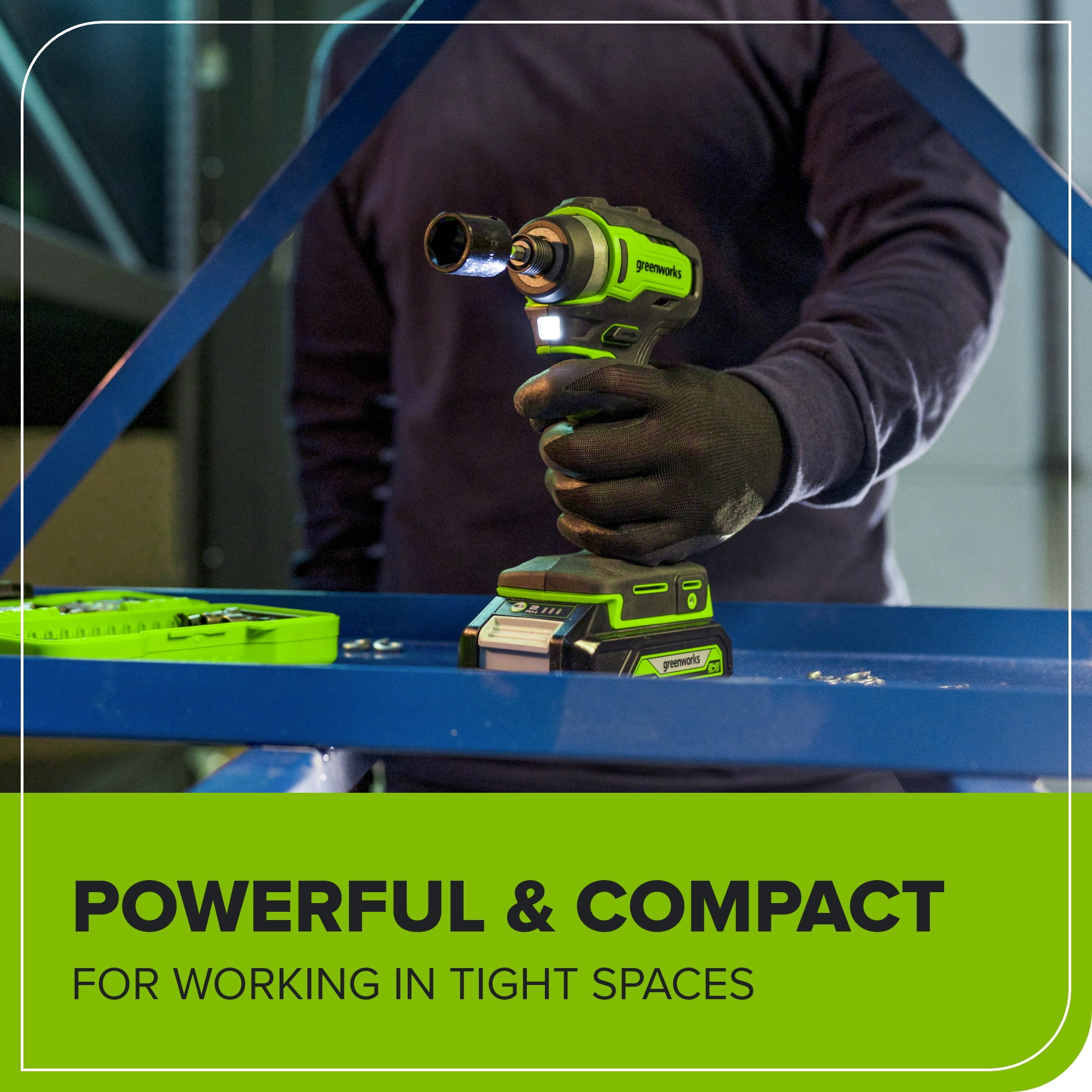 Greenworks 24V Brushless Cordless Impact Driver Kit (Green, 8-Piece Set) vj8tc - Image 10