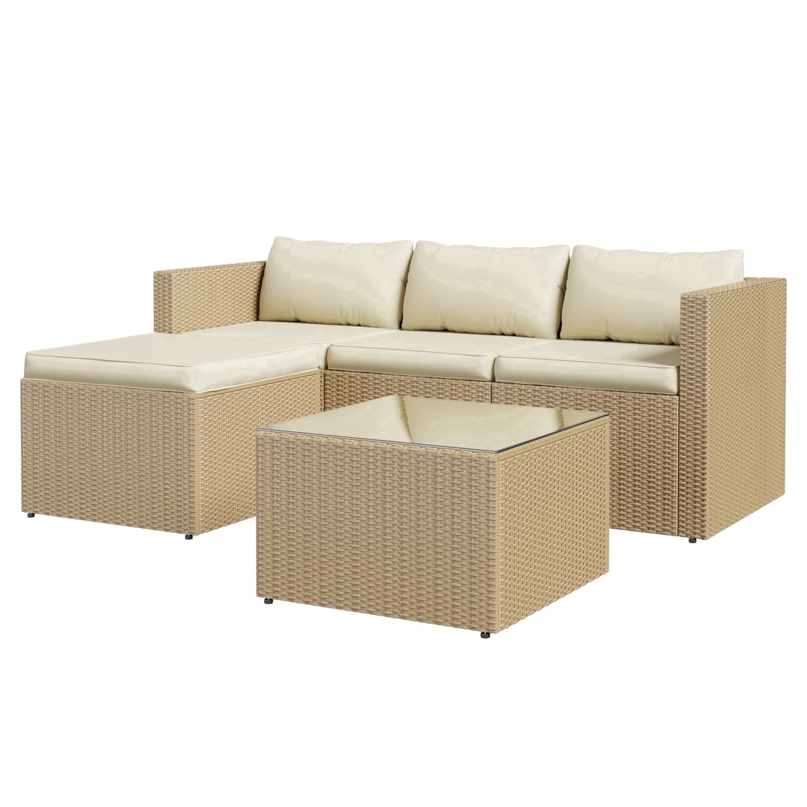 ELPOSUN 5-Piece Outdoor Patio Furniture Conversation Set, All-Weather Wicker Sectional Sofa with Coffee Table and Cushions (Beige, 5-Piece Set) clote
