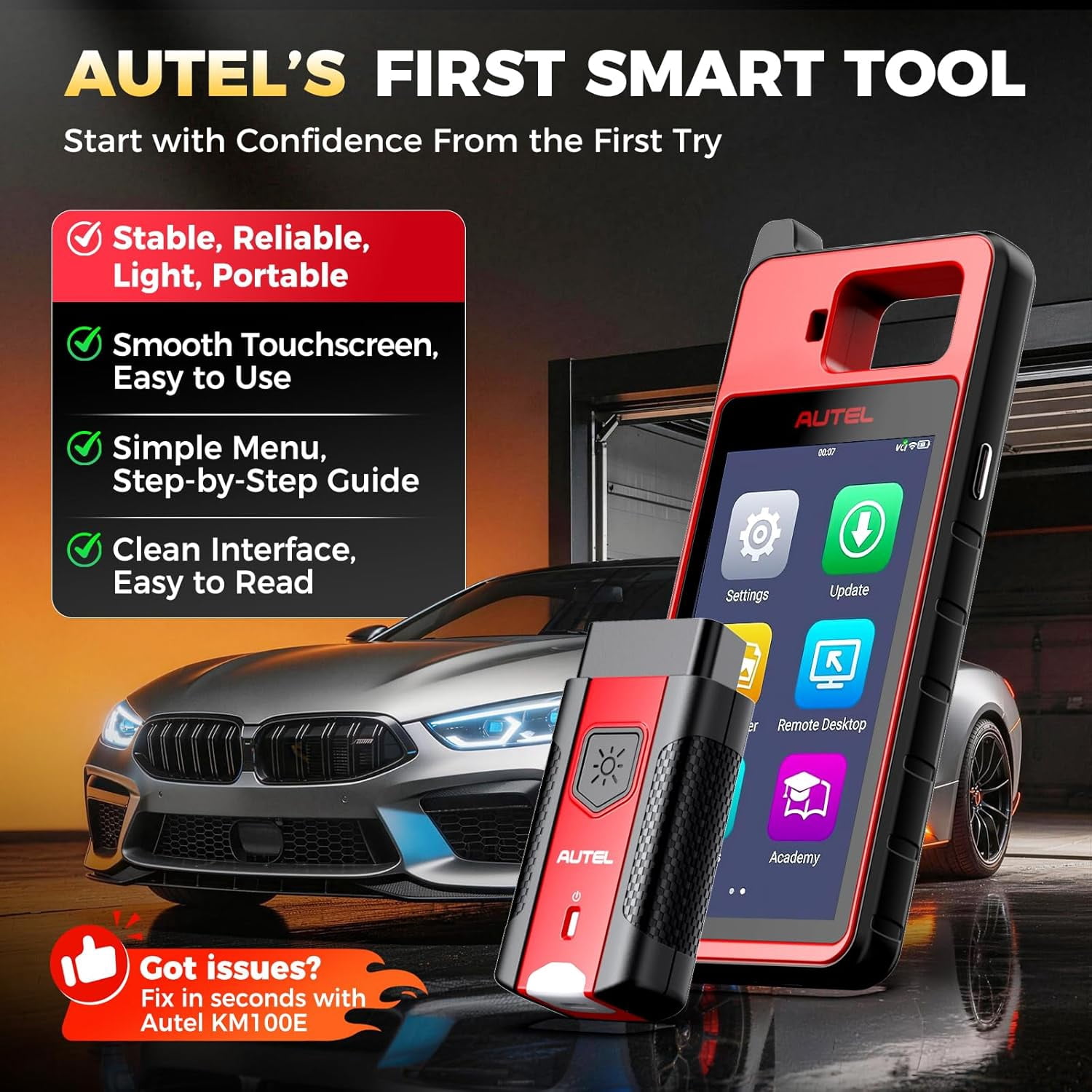 Autel MaxiIM KM100E Key Fob Programming Tool and Immobilizer Diagnostic Scanner (Black Red, 5.5 in Screen) 0v82w