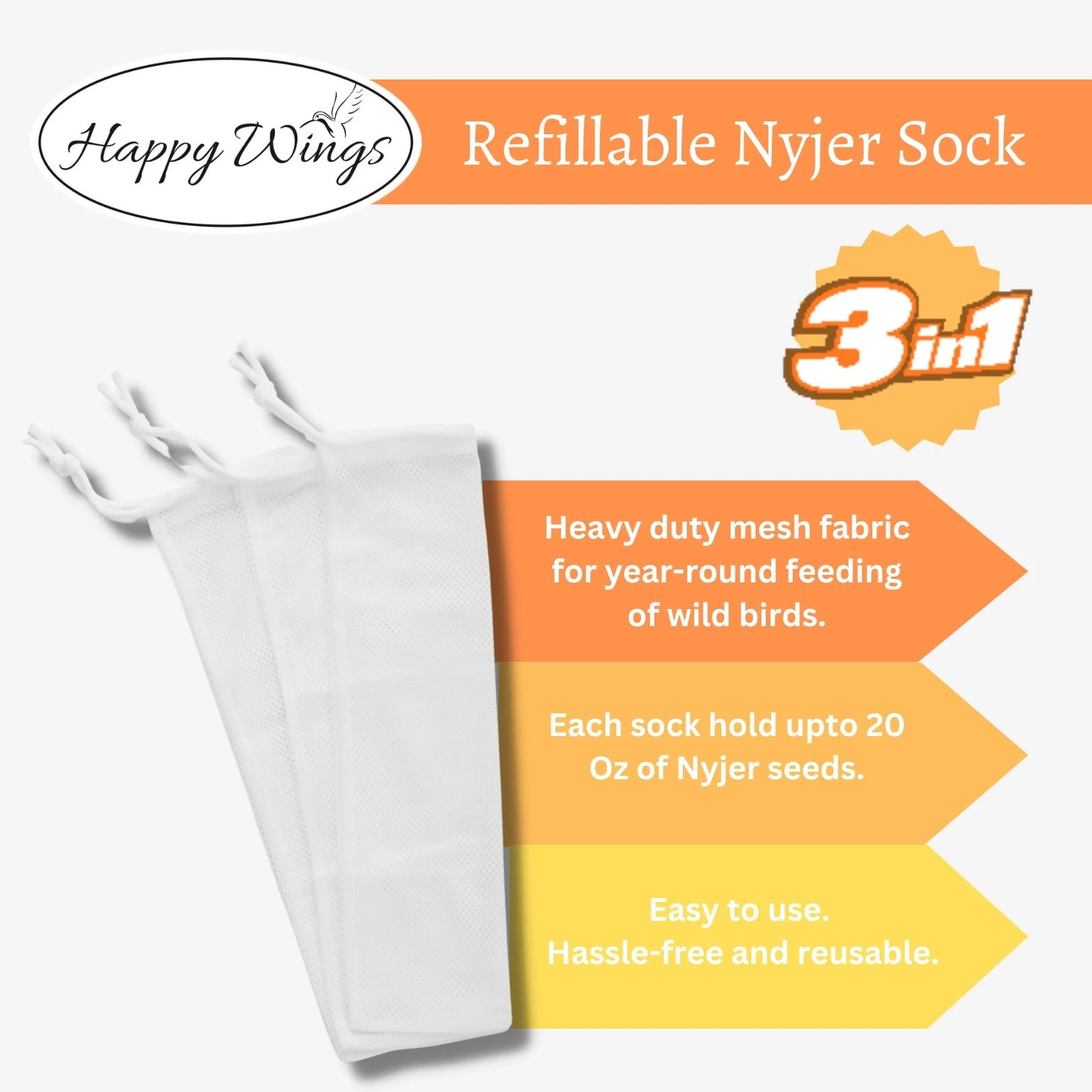Happy Wings Thistle Seed Prefilled Bird Feeder Sock (Nyjer Seed, 13 oz) 6oc7o