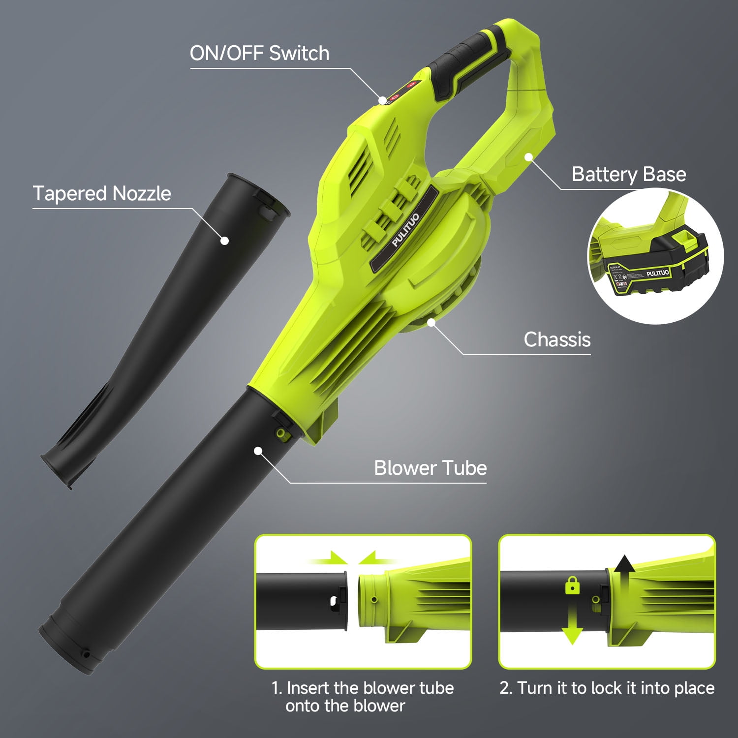 Pulituo 20V Cordless Leaf Blower, High-Velocity Electric Yard Blower with 3 Speeds, (2) 4.0Ah Batteries & Charger Included, 3.4 lb zy8wj