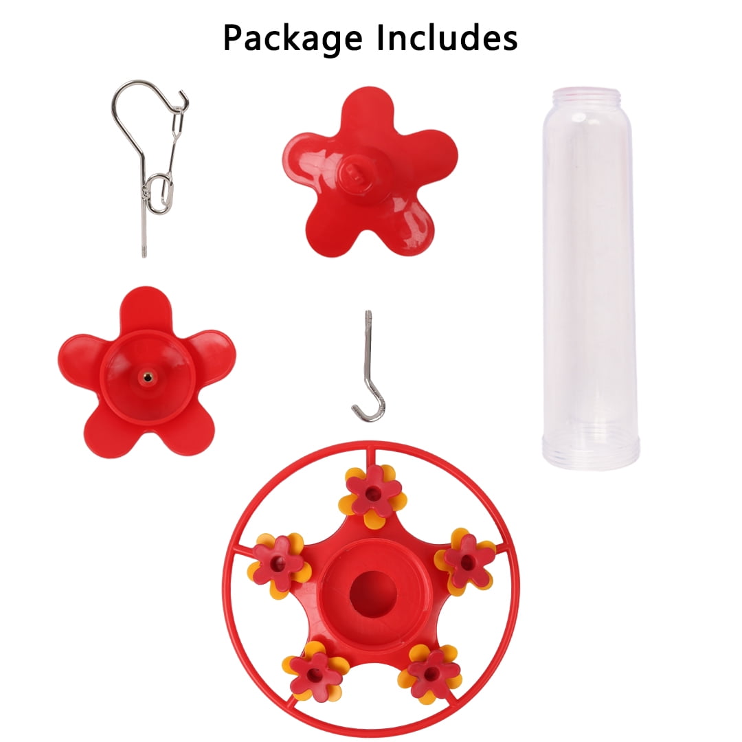 Koralakiri Hummingbird Feeder for Outdoors, Hanging Bird Feeder with Ant Moat and 6 Feeding Ports (Red, 8.45 fl oz) n5fpf