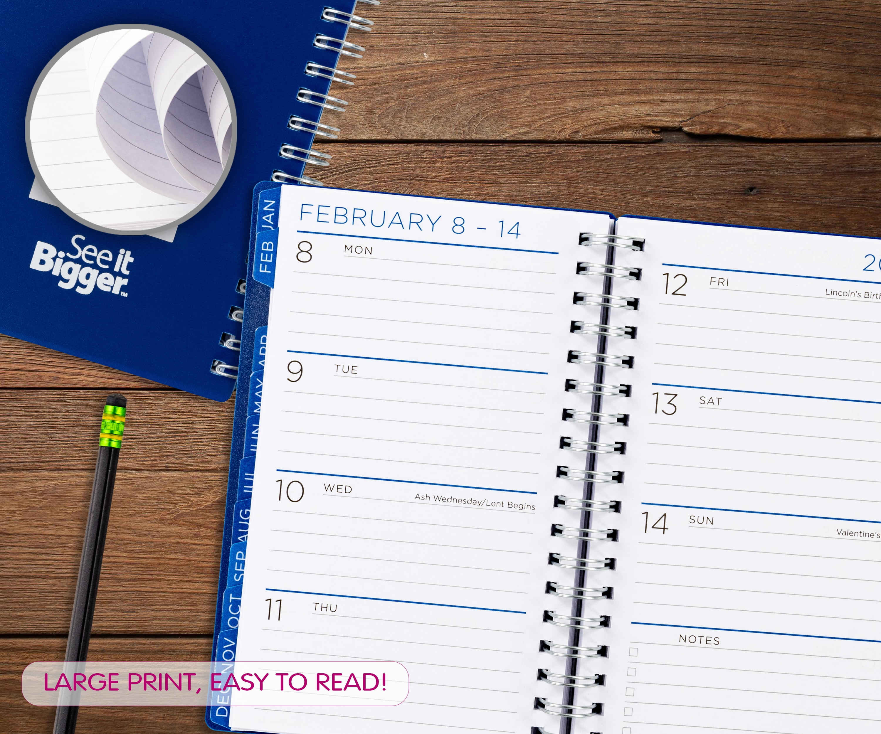 SEE IT BIGGER Monthly Weekly Planner, Large Print Planning System, Durable Softcover (Blue, 4.25 in x 6.5 in) uoh8f