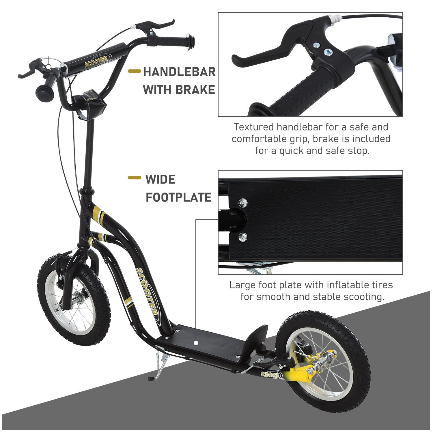 Aosom Youth Kick Scooter with Dual Caliper Brakes and Adjustable Handlebar (Black, 47.25 in L) ce4lw