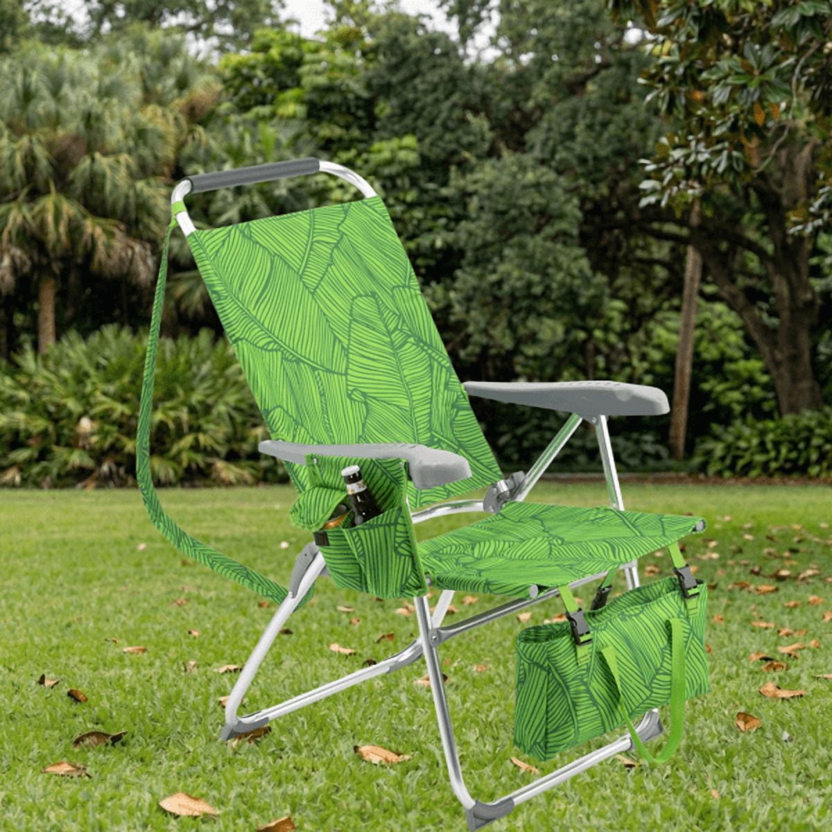 Alvantor 7-Position Folding Beach Chair with Headrest and Cup Holder (Green, 17 in High Seat) bivmg