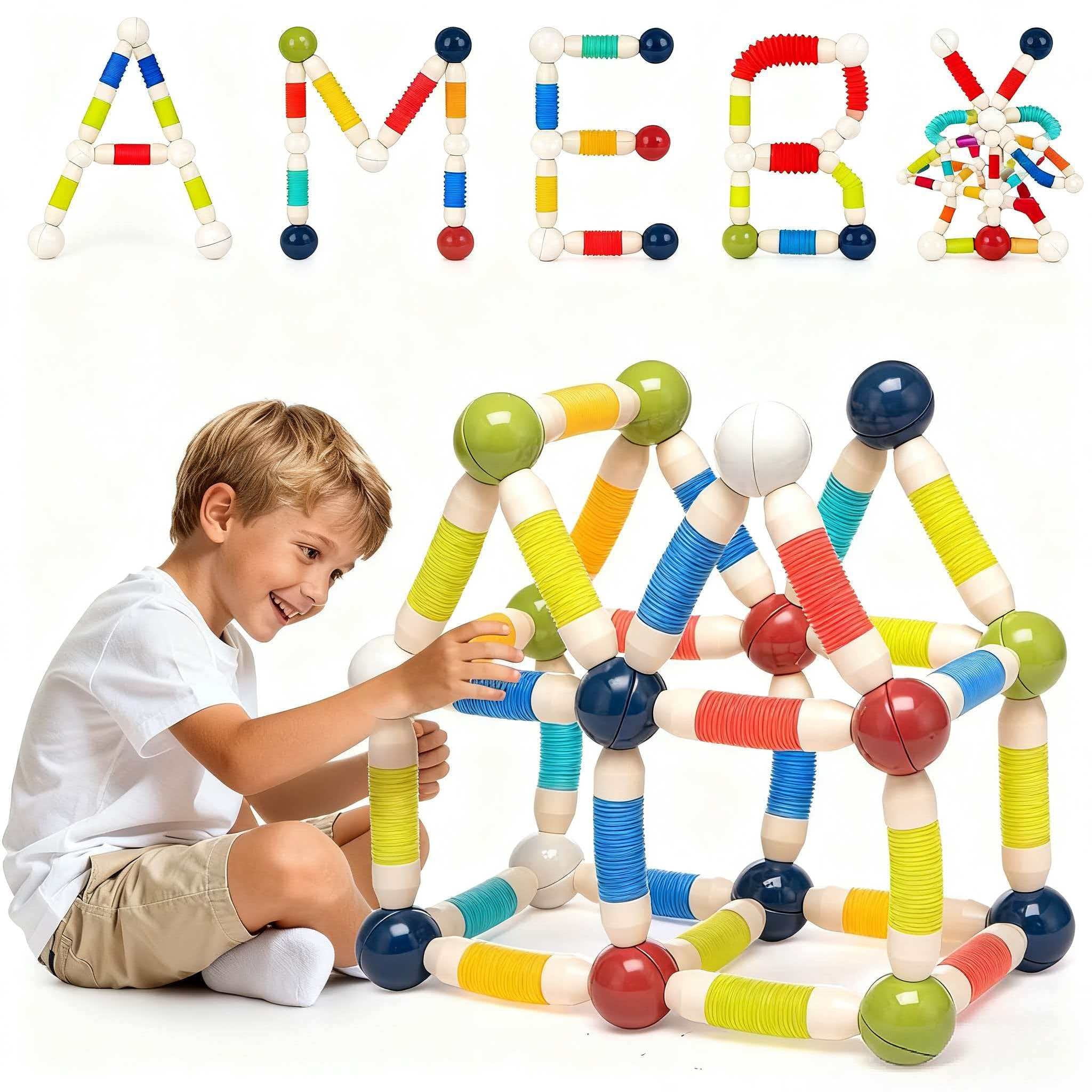 Toiyjofe Magnetic Building Set STEM Construction Toy with Flexible Tubes and Balls (48-Piece Set) 988m1