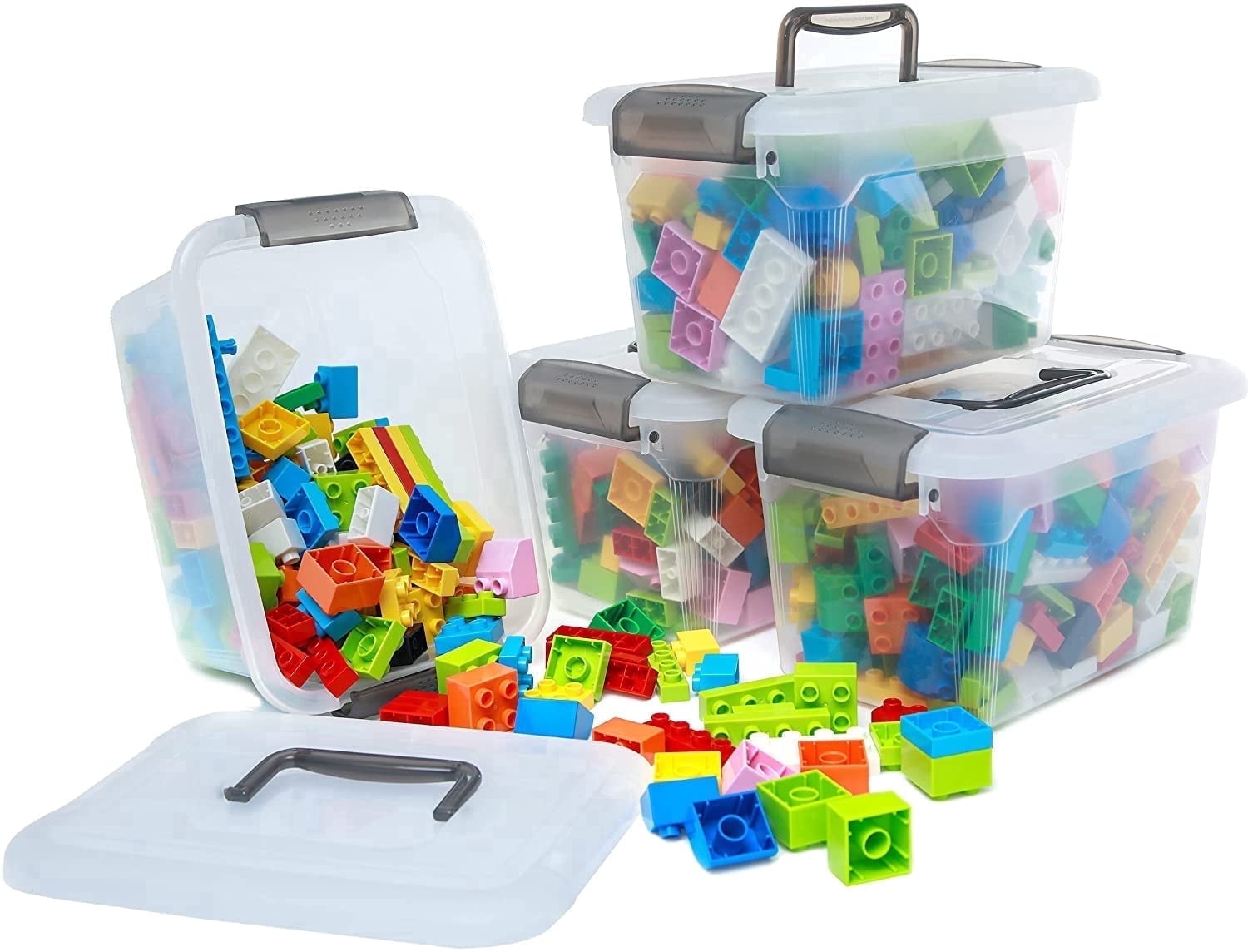 ANYWISH Stackable Storage Bins with Lids and Handle Latches (Clear, 5.3 Qt, 4 Pack) g4lii