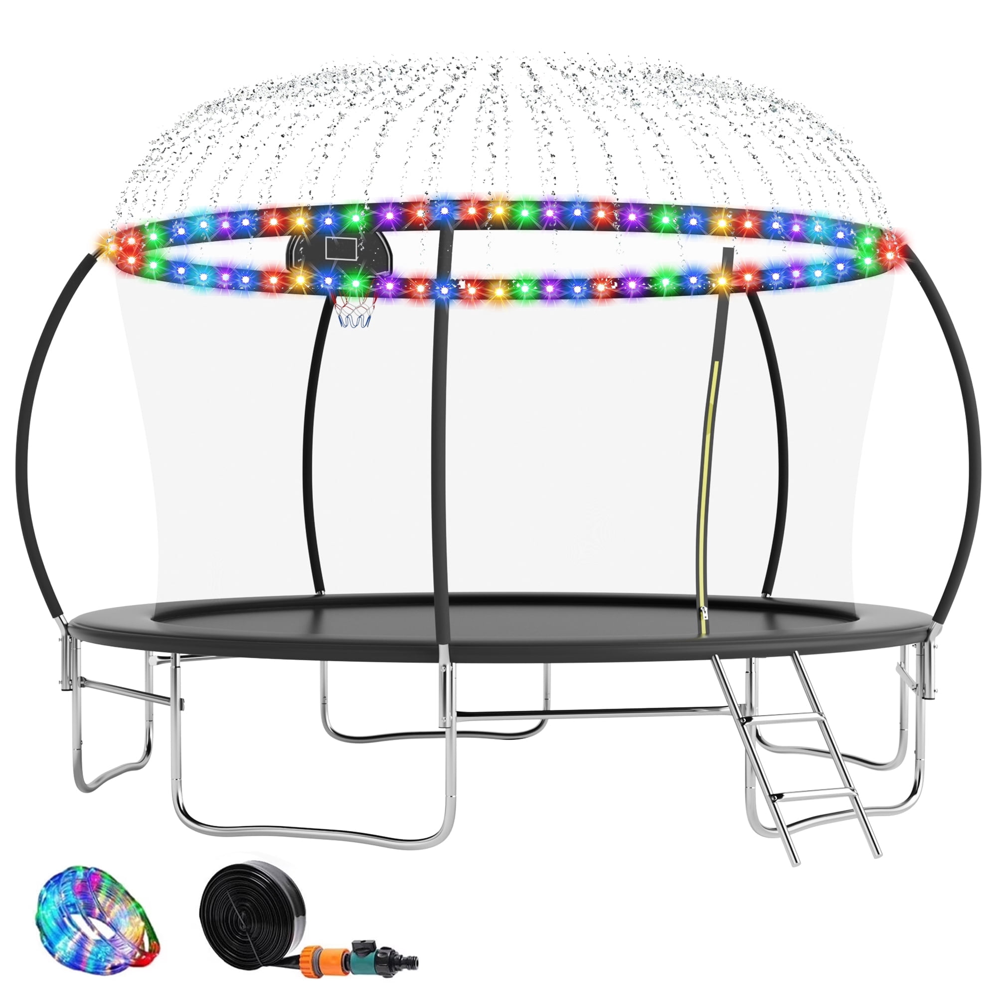 Ovatoys 14 ft Recreational Trampoline with Enclosure, Basketball Hoop, and Ladder (Black, 1400 lb Capacity) 5bwmr