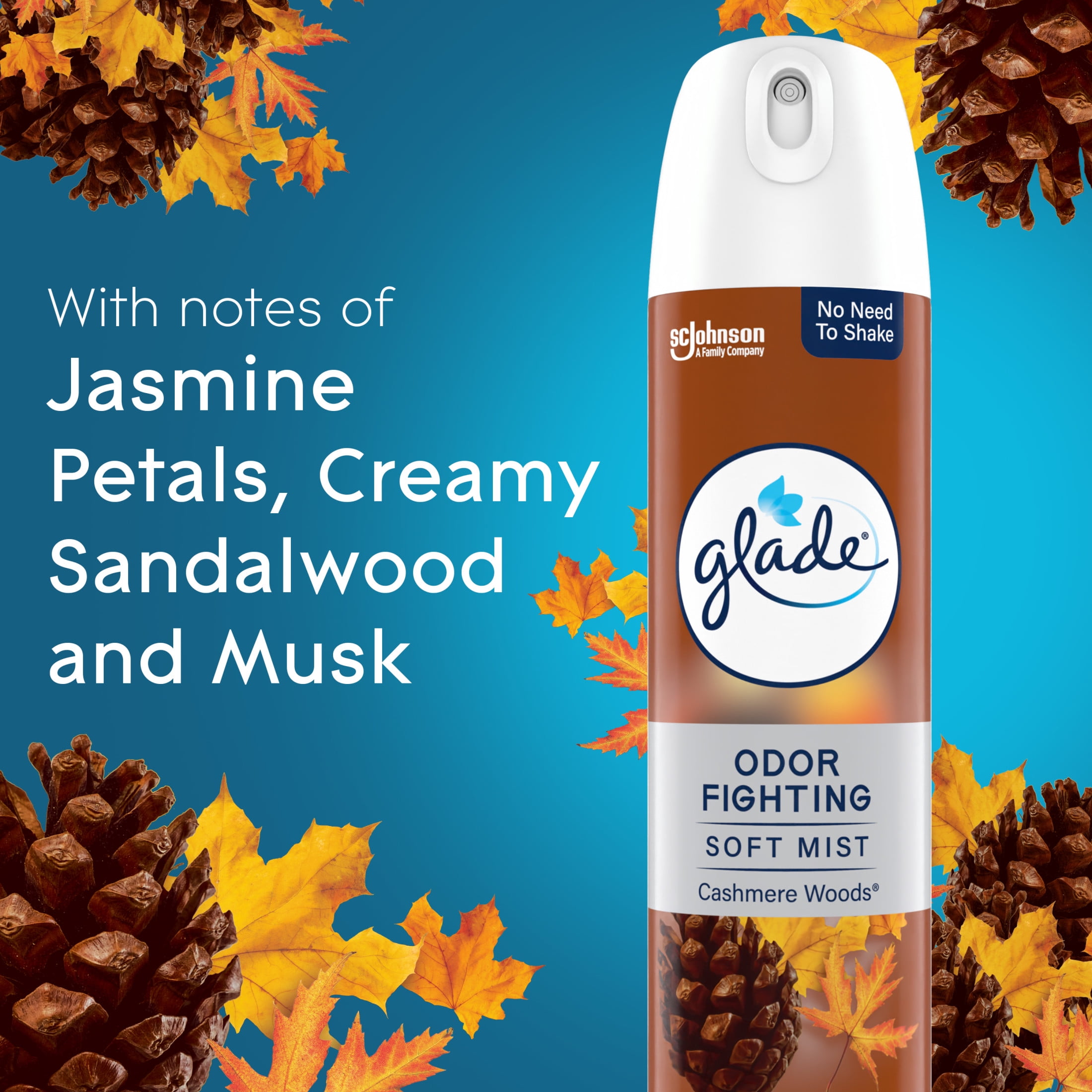 Glade Odor Fighting Soft Mist Air Freshener, Cashmere Woods Scent (2 Pack, 16.0 oz) 7xz55