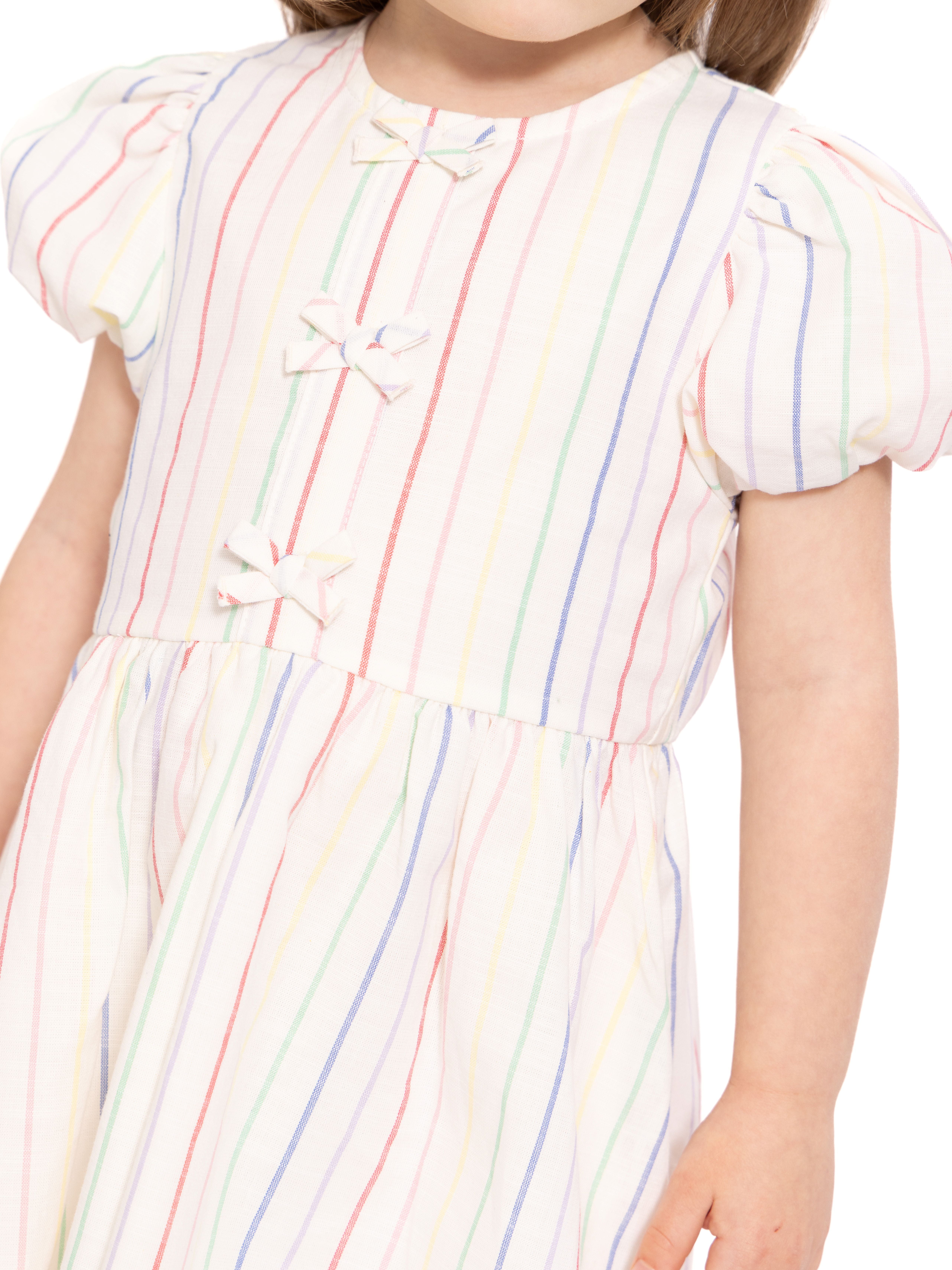Wonder Nation Toddler Girls Stripe Dress with Bubble Sleeves (White, 5T) asv2z