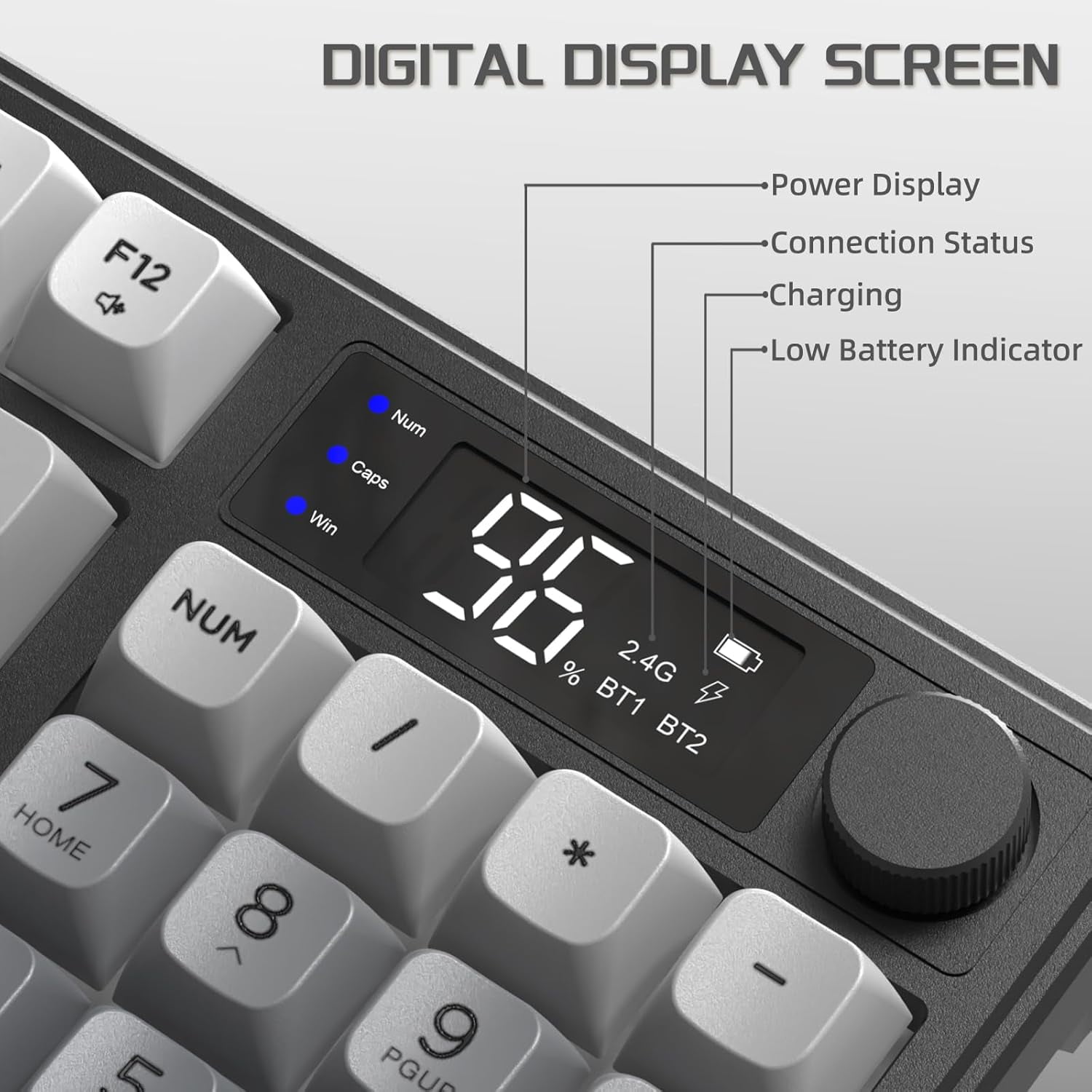 Free Wolf M96 Wireless Gaming Keyboard, Membrane Mechanical Feel with LCD Screen & Media Knob (Grey, 94 Key) kzbu3