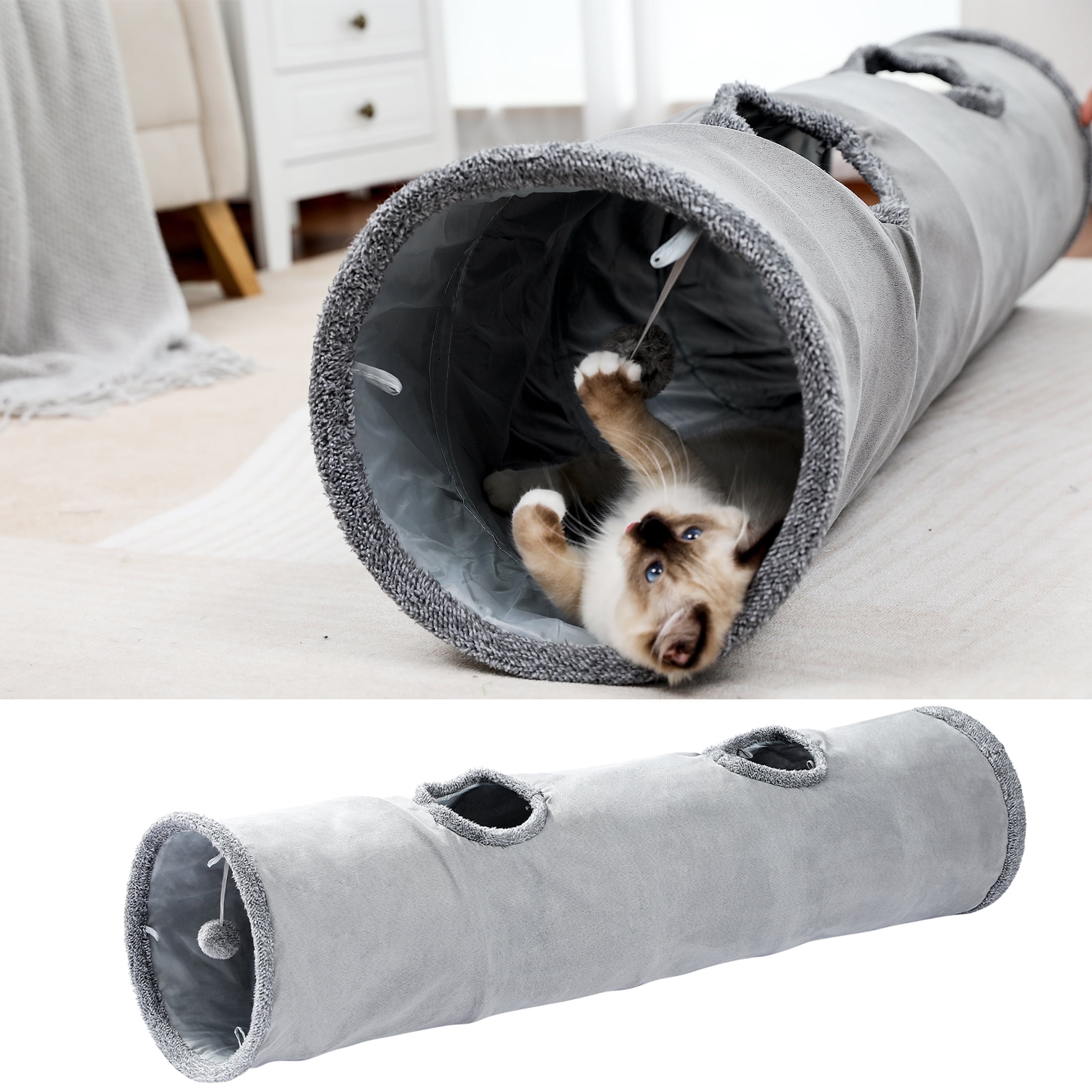 Pawz Road Cat Tunnel Collapsible Suede Hideaway Toy for Indoor Cats (Grey, 51.2 in) 1ggqj