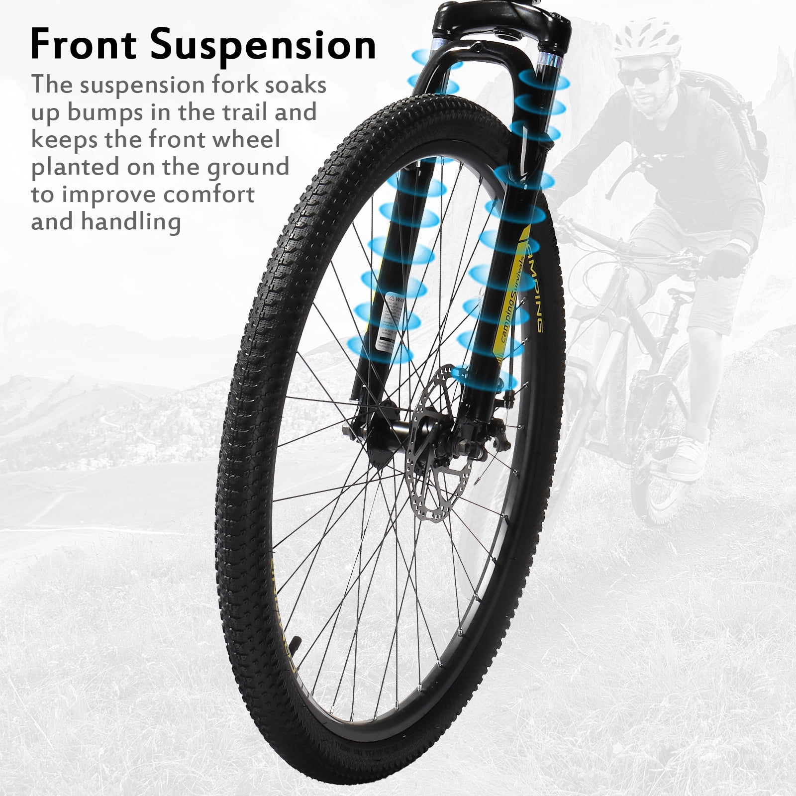 UBesGoo 27.5 in Mountain Bike, 21-Speed MTB with Dual Disc Brakes, High-Carbon Steel Frame (Yellow, 27.5 in) aroqq