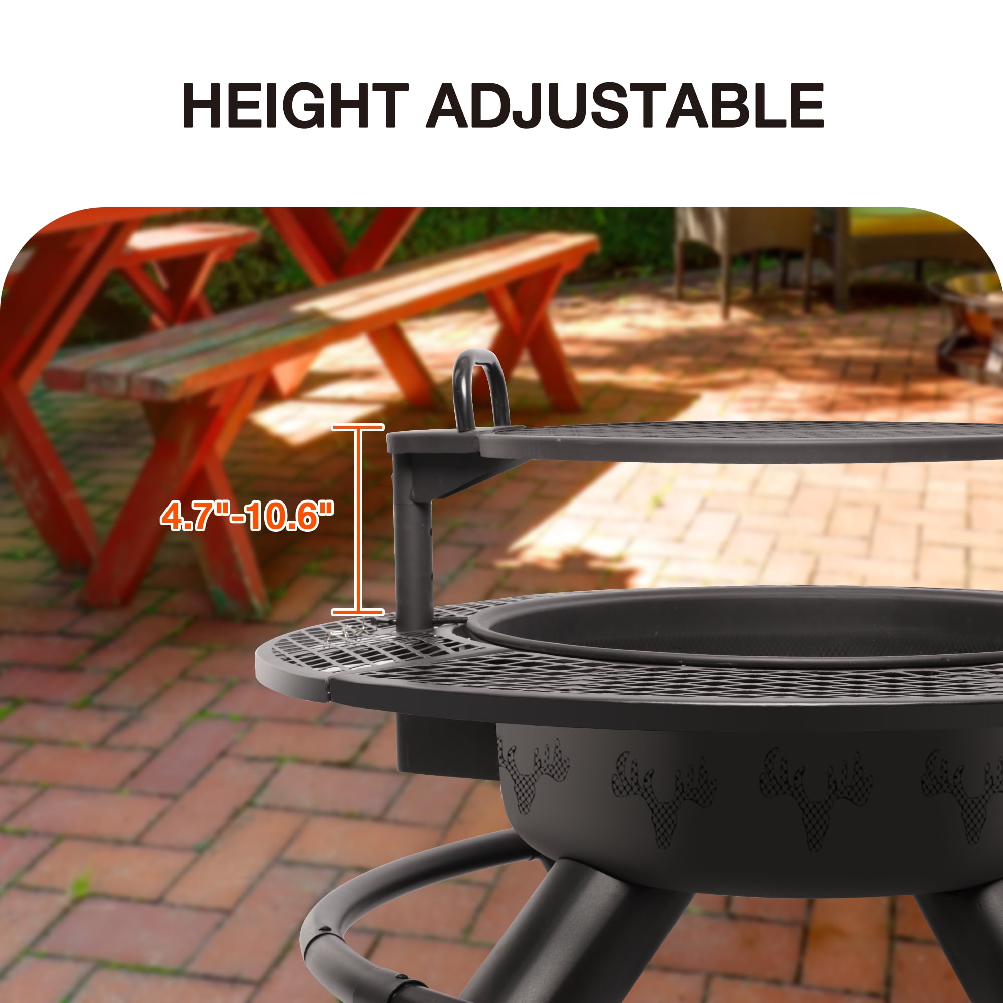 Bestier 47 in Outdoor Wood Burning Fire Pit with Swivel Grill Grate (Black, 47 in) elp2h