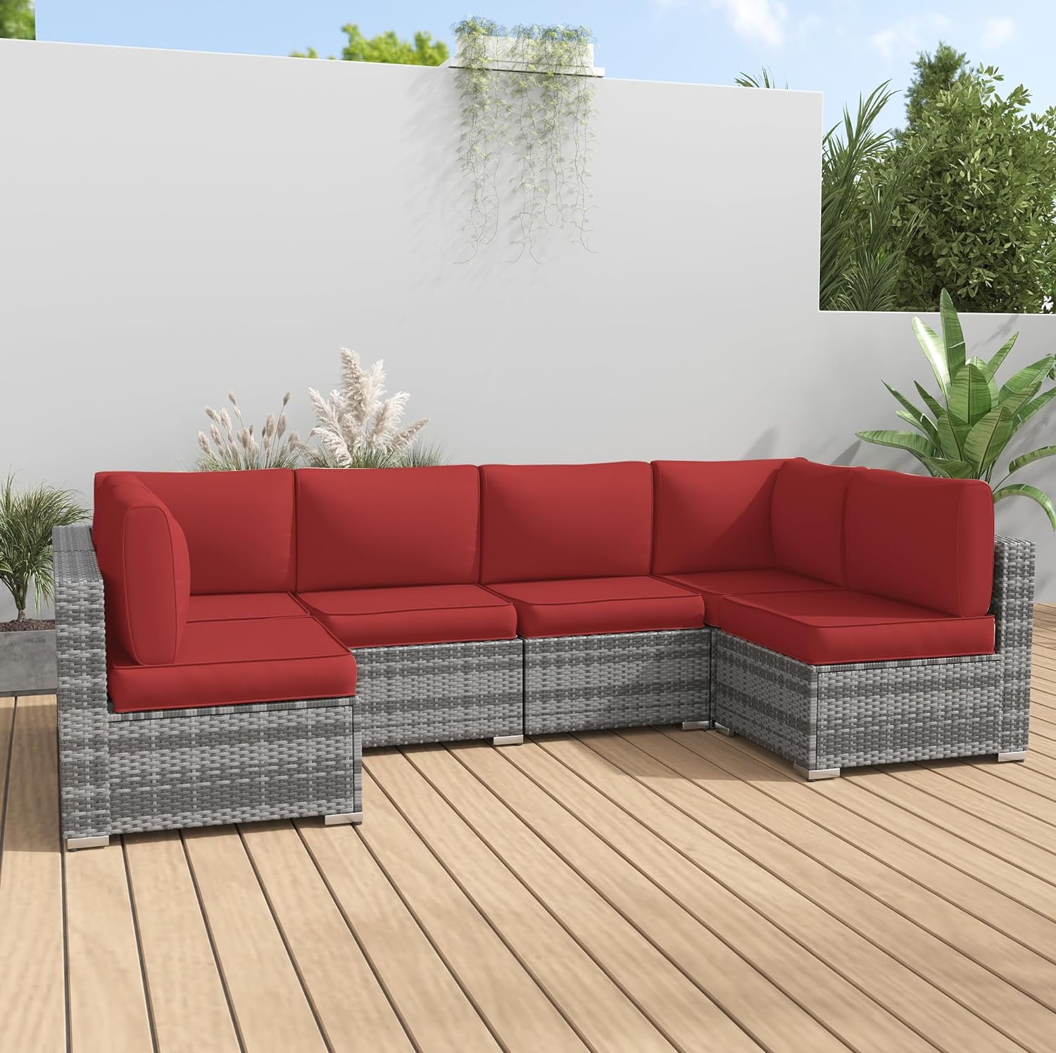 ELPOSUN Outdoor Patio Furniture Replacement Cushions, Deep Seat Sectional Sofa Cushions, Water-Resistant Fabric (Red, 14-Piece Set) px94t