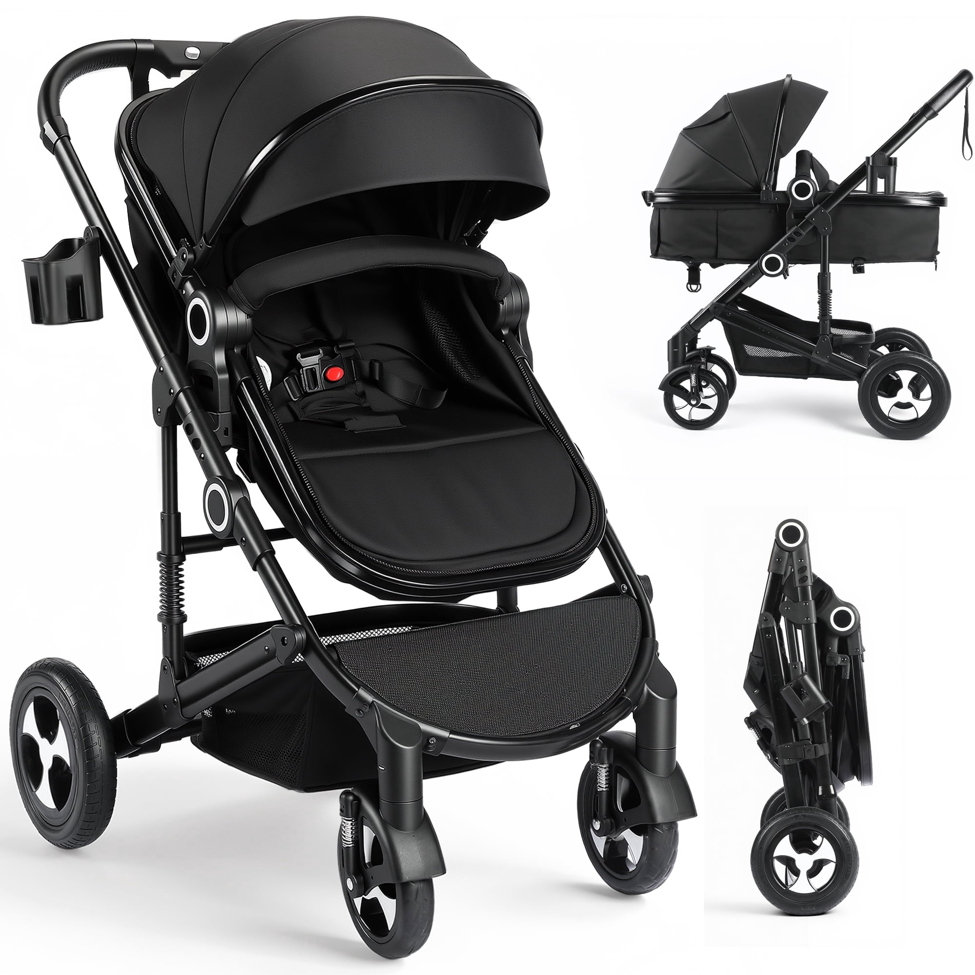 AILEEKISS 3-in-1 Convertible Baby Stroller, Reversible Seat with Adjustable Canopy (Black, 24 lb) z5il0