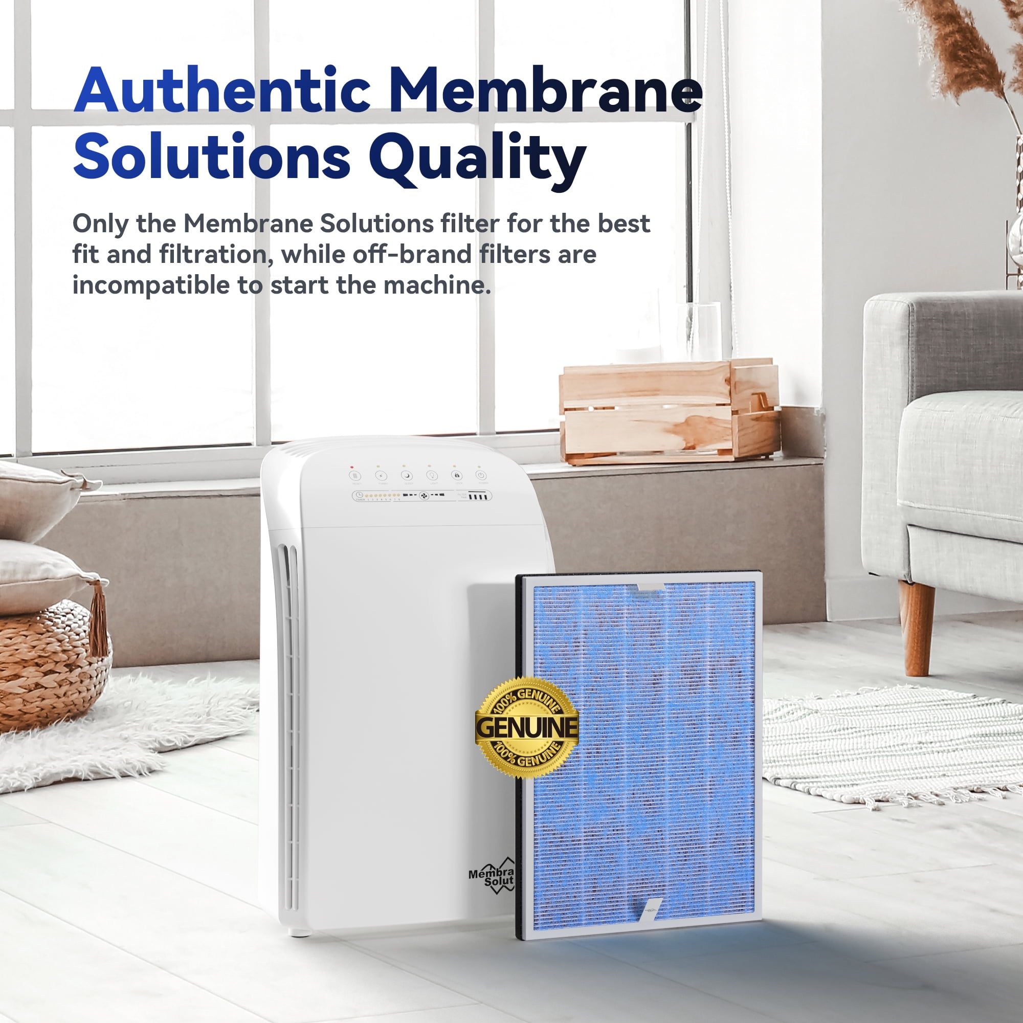 Membrane Solutions MSA3W True HEPA Air Purifier for Large Rooms (White, 1590 sq ft) 14dcv